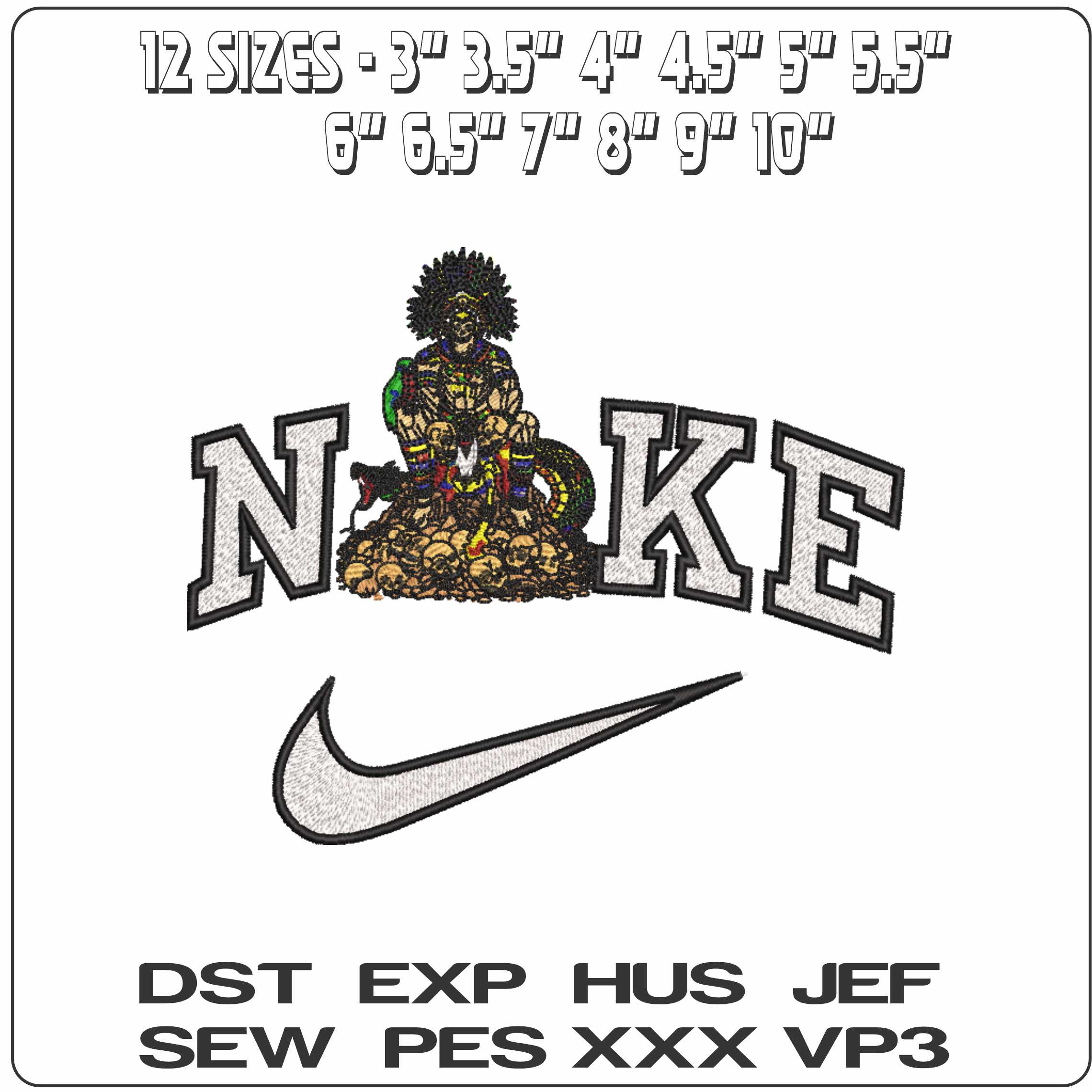 Nike Warrior sitting on top of Skulls - Elegant embroidery design file-instant download — view 2