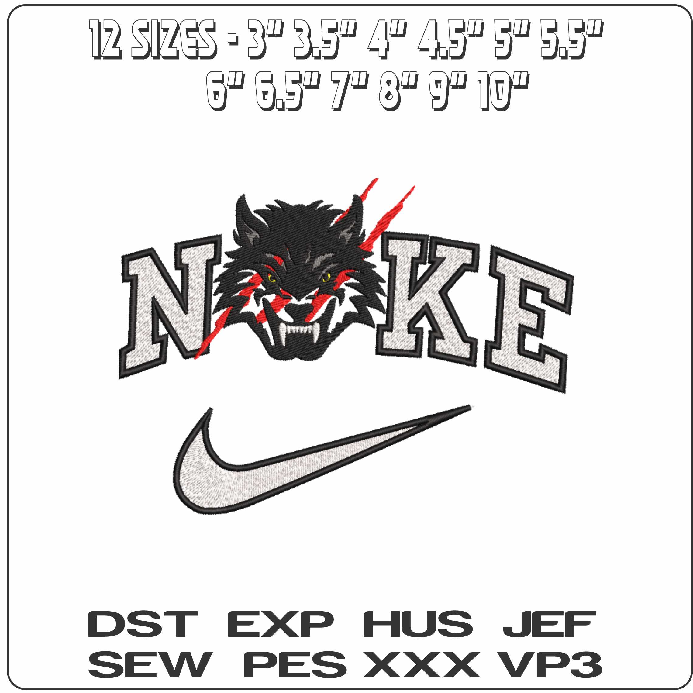 Nike Wolf Face with Claw marks - Elegant embroidery design file-instant download — view 2