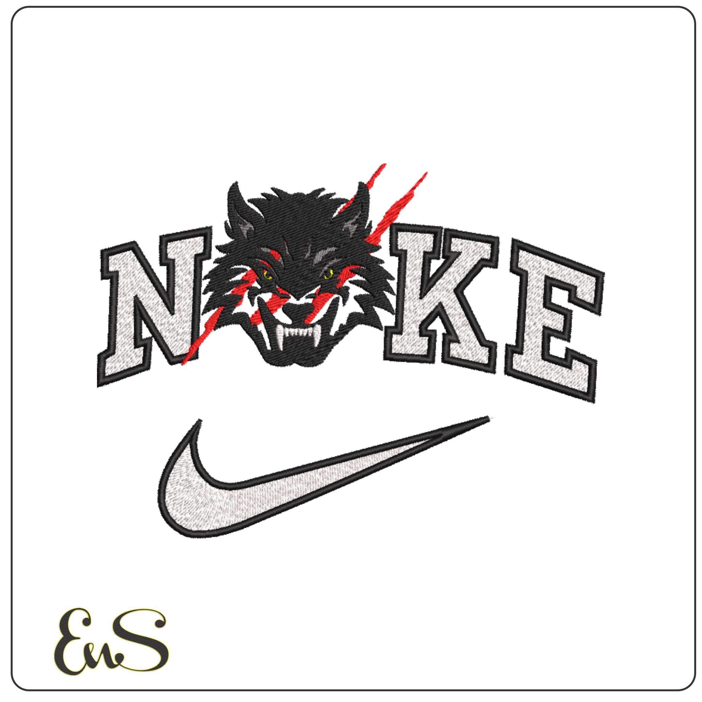 Nike Wolf Face with Claw marks - Elegant embroidery design file-instant download