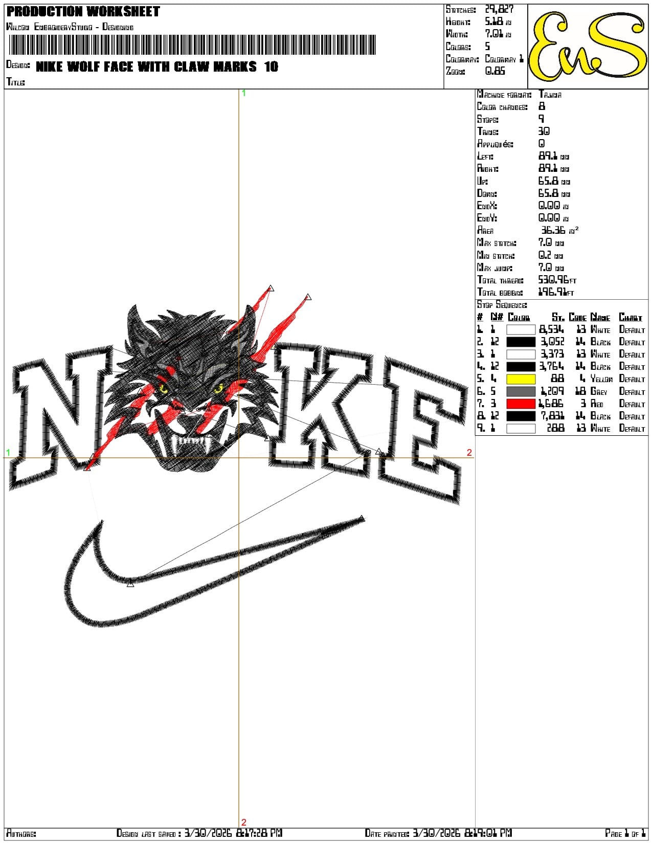 Nike Wolf Face with Claw marks - Elegant embroidery design file-instant download — view 3