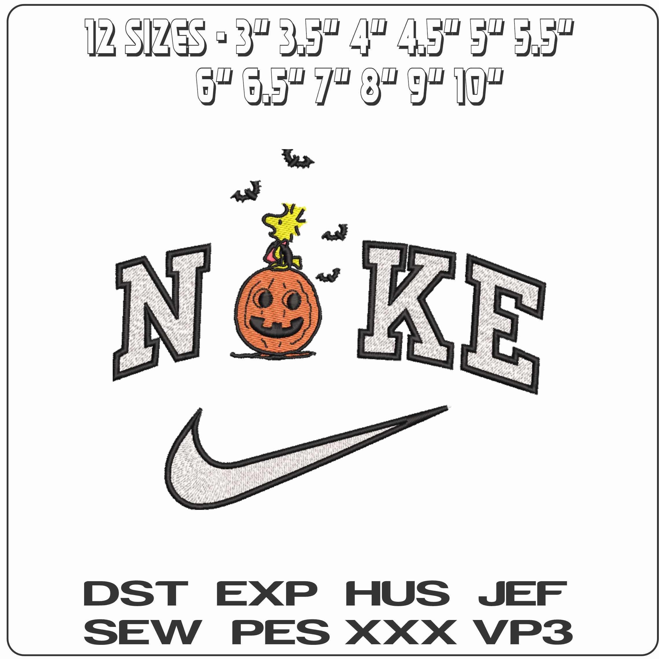 Nike Woodstock Pumpkin Snoopy and Woodstock - Elegant embroidery design file-instant download — view 2