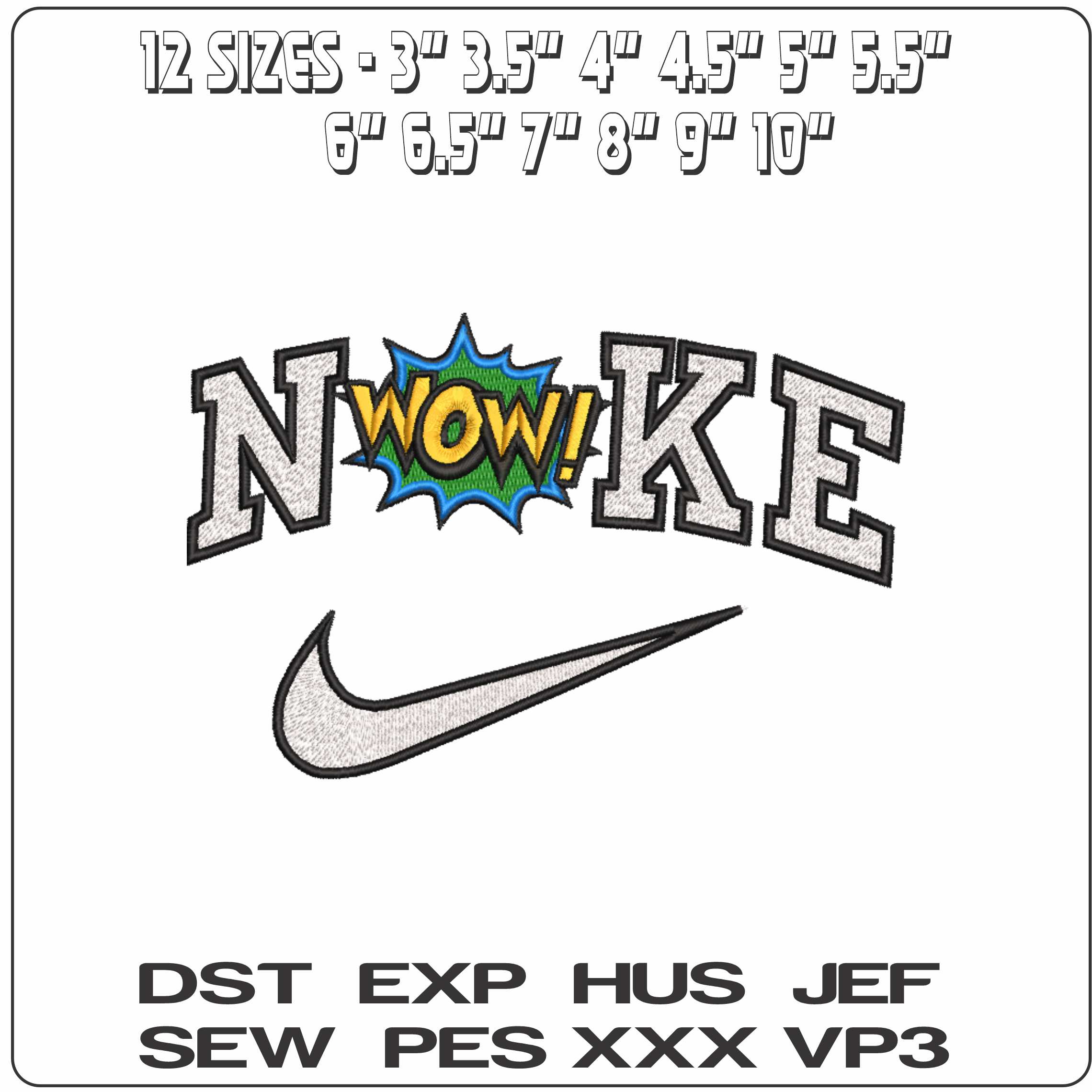 Nike WOW - Elegant embroidery design file-instant download — view 2
