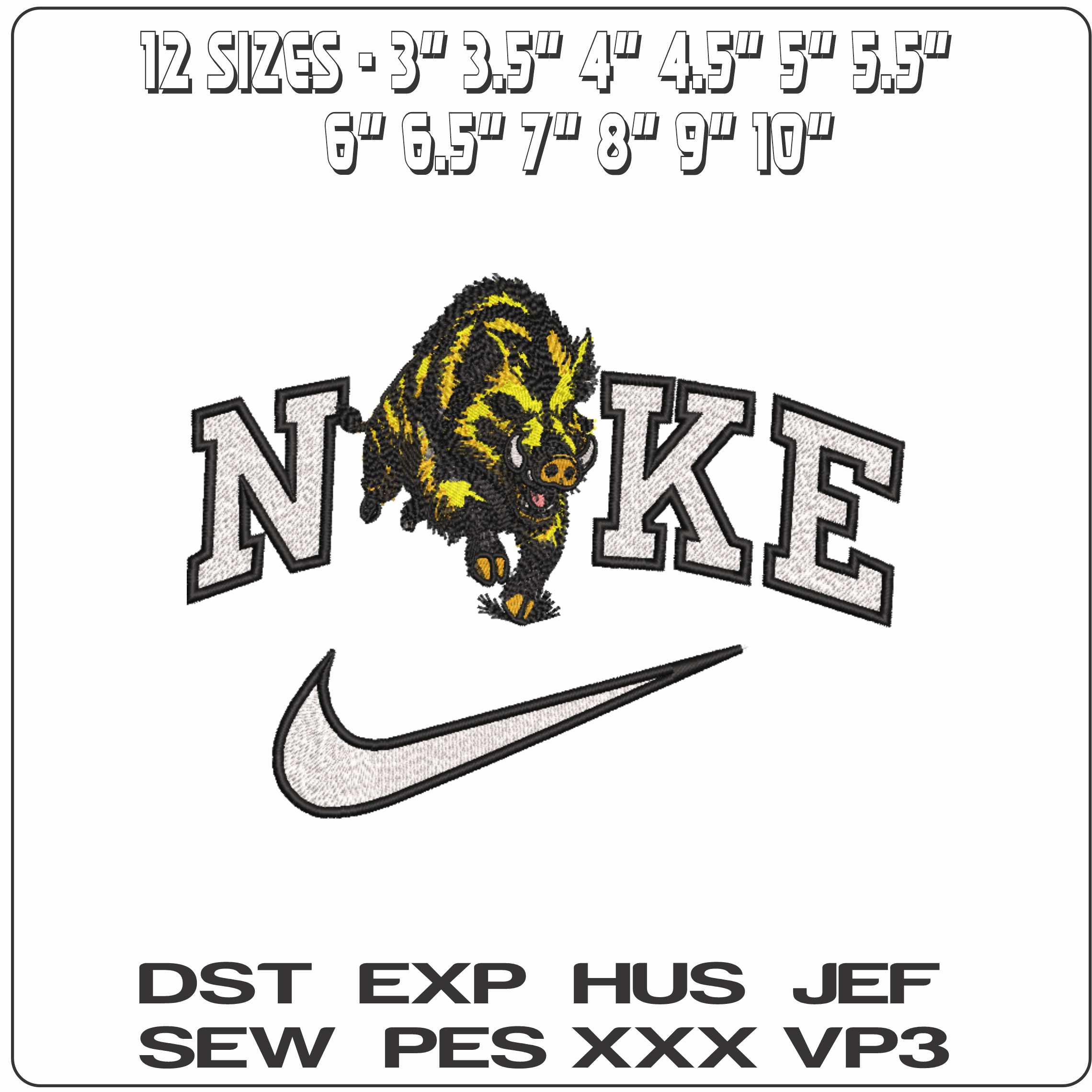 Nike Yellow Ferious Wild Boar - Elegant embroidery design file-instant download — view 2