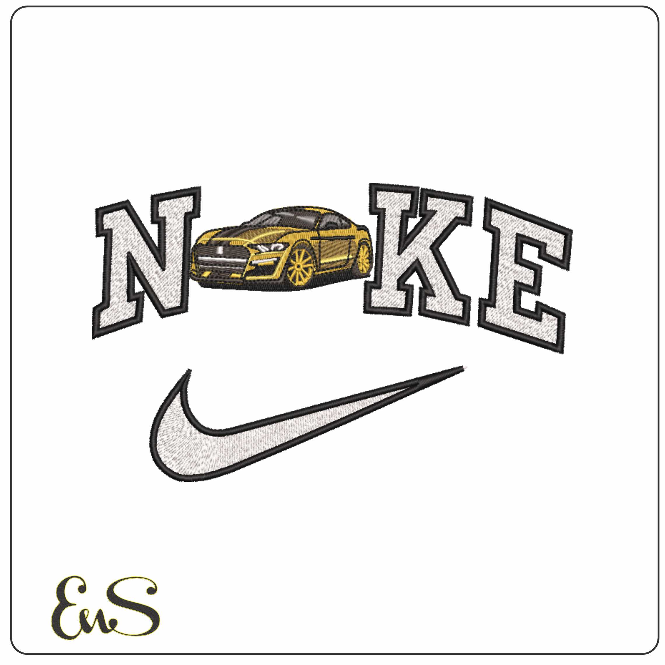Nike Yellow Mustang - Elegant embroidery design file-instant download