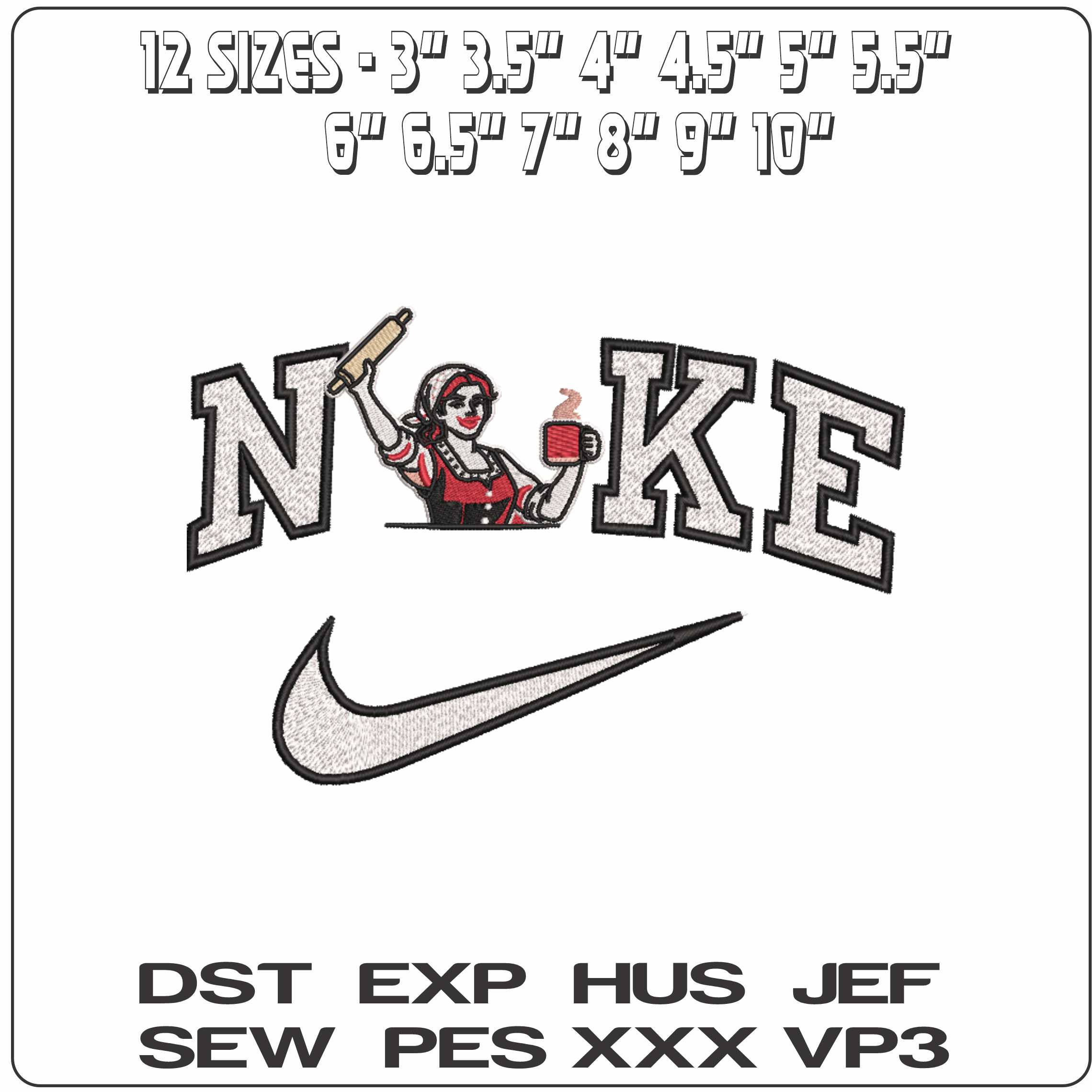 Nike Yorkshire Lass with Tea and Rollin Pin - Elegant embroidery design file-instant download — view 2