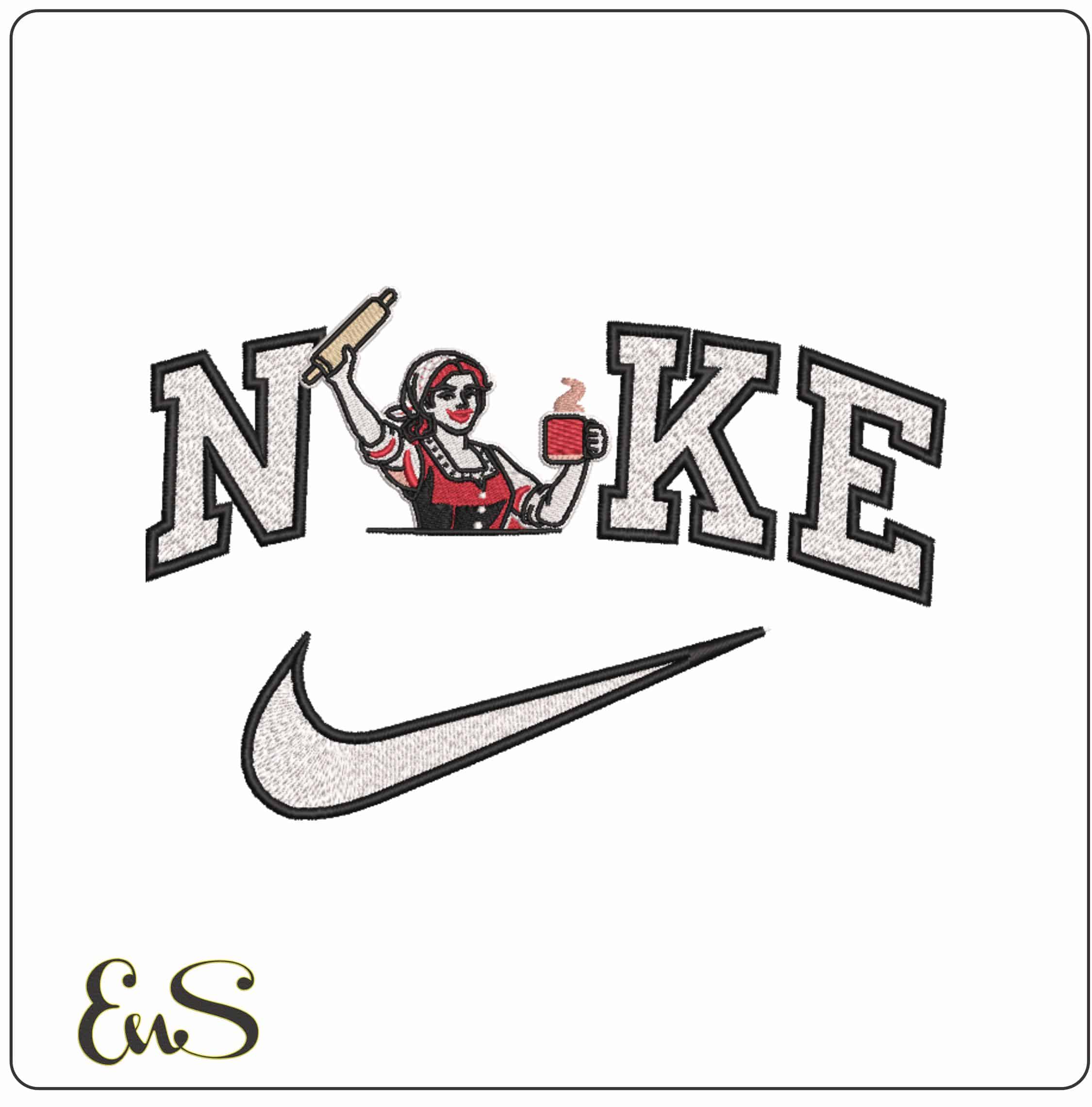 Nike Yorkshire Lass with Tea and Rollin Pin - Elegant embroidery design file-instant download