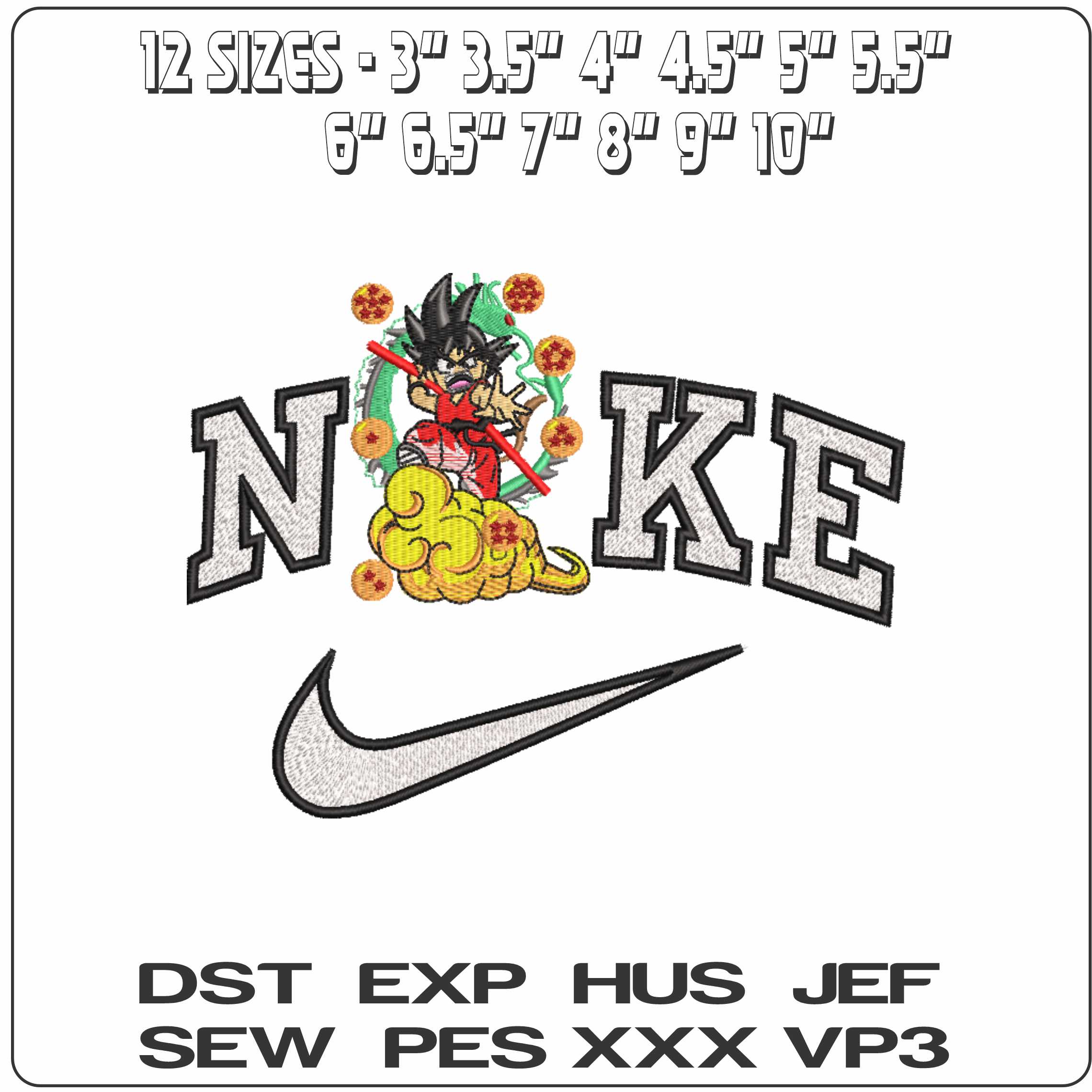 Nike Young Goku on Nibus Cloud Dragon Ball z - Elegant embroidery design file-instant download — view 2