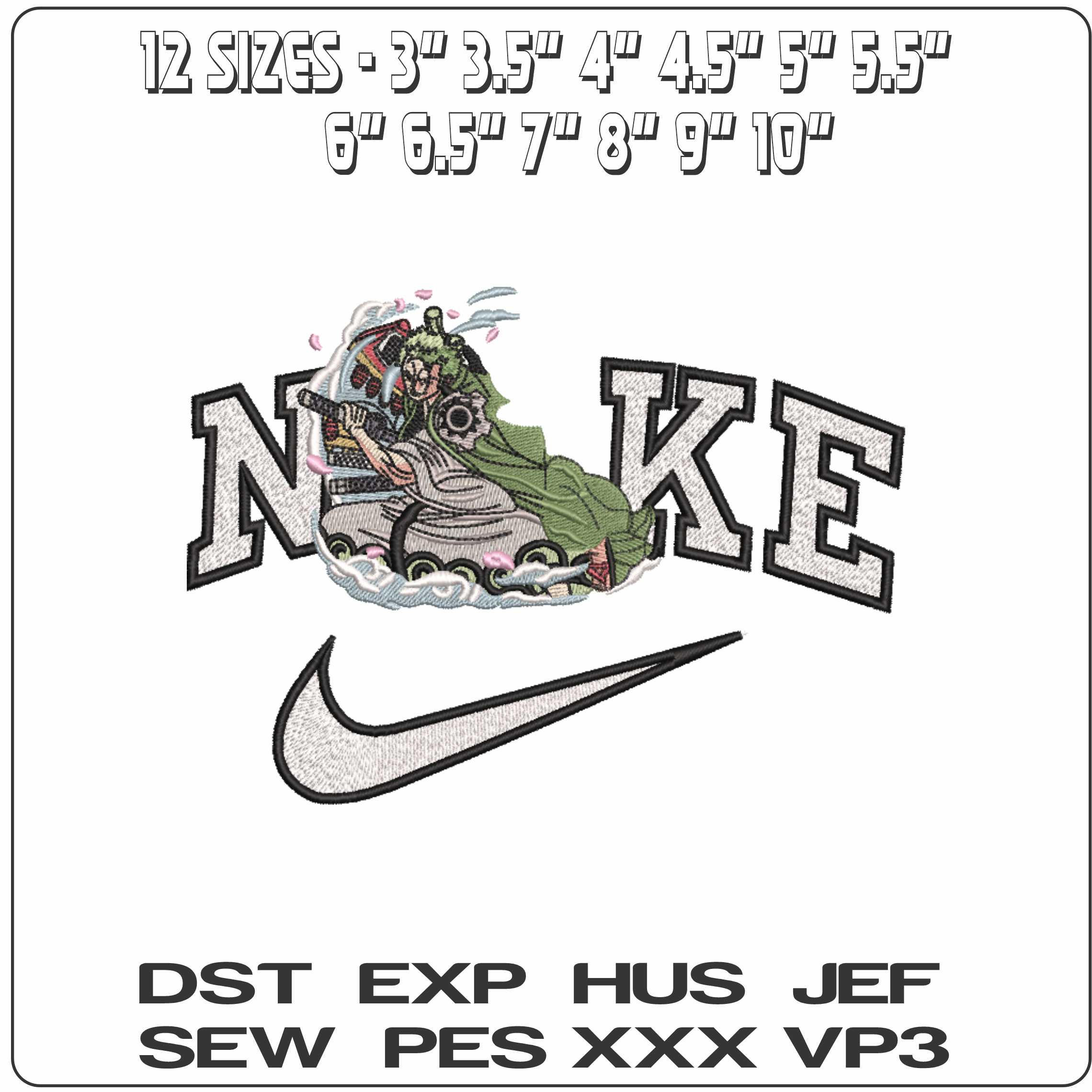 Nike Zoro with Sword in Clouds One Piece - Elegant embroidery design file-instant download — view 2
