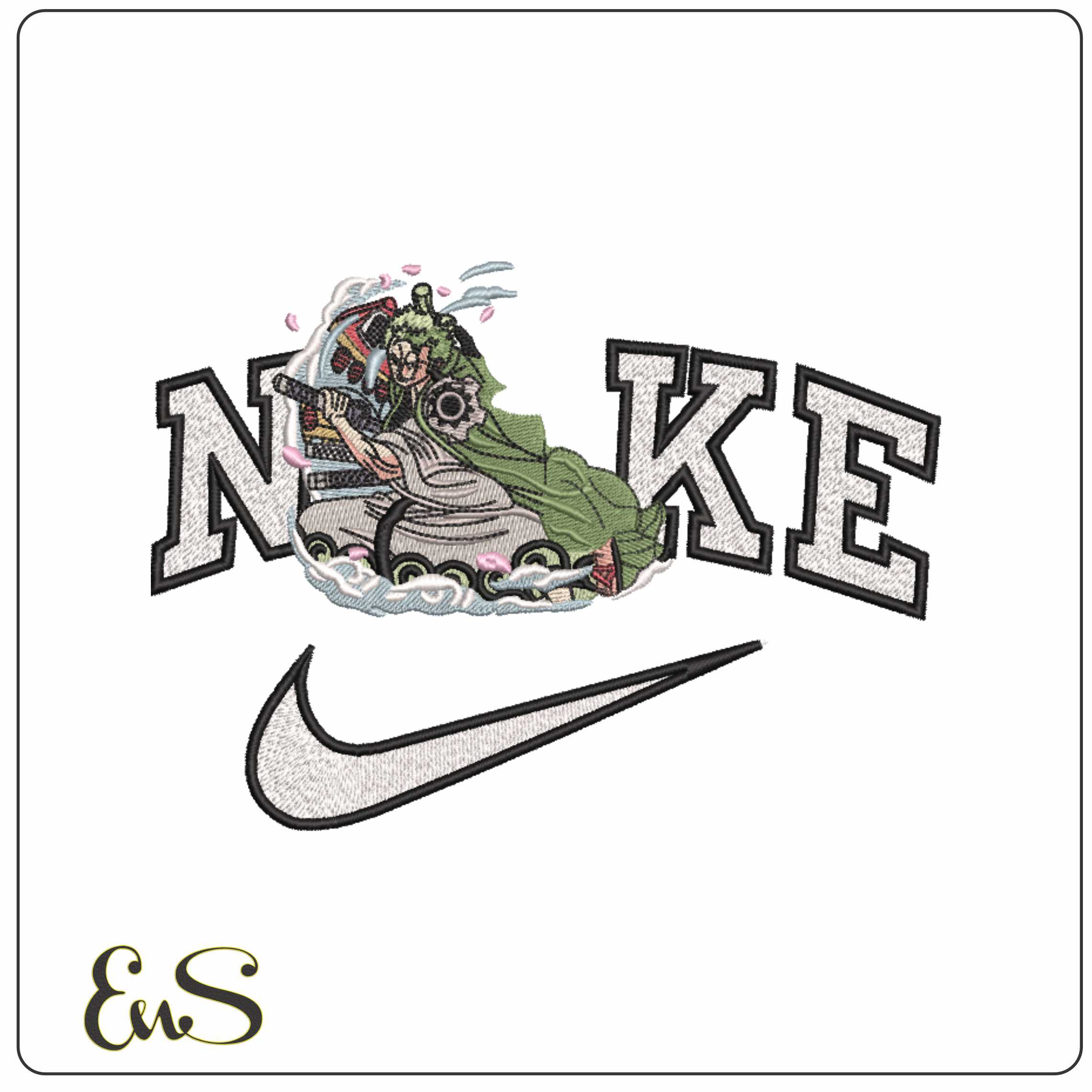 Nike Zoro with Sword in Clouds One Piece - Elegant embroidery design file-instant download