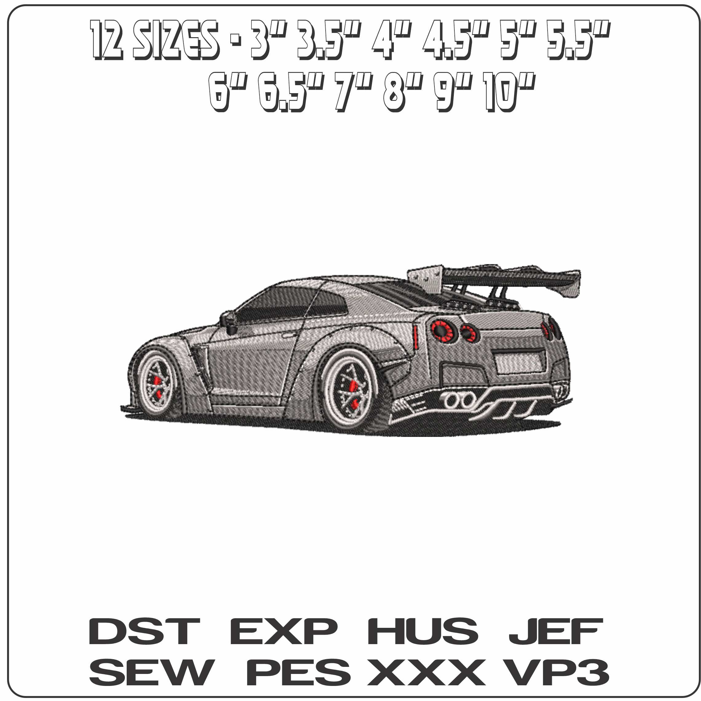 Nissan GTR Nissmo - Elegant embroidery design file-instant download — view 2