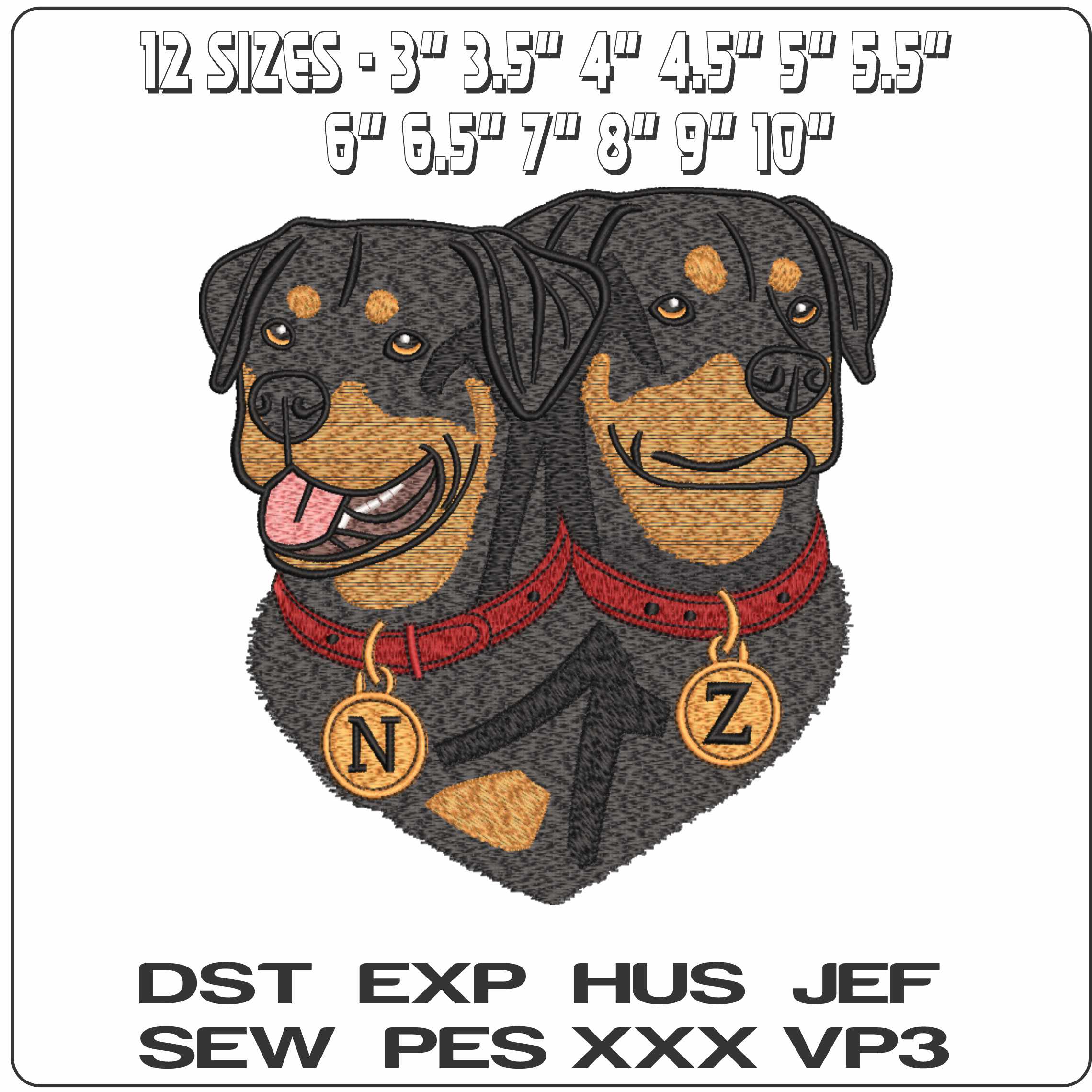 NZ Rottwiellers dogs - Elegant embroidery design file-instant download — view 2
