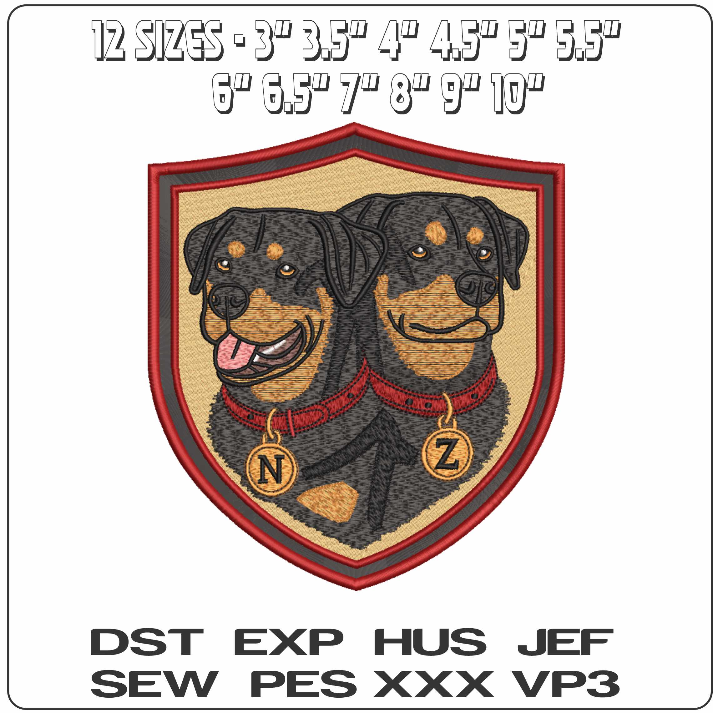 NZ Rottwiellers dogs in frame - Elegant embroidery design file-instant download — view 2