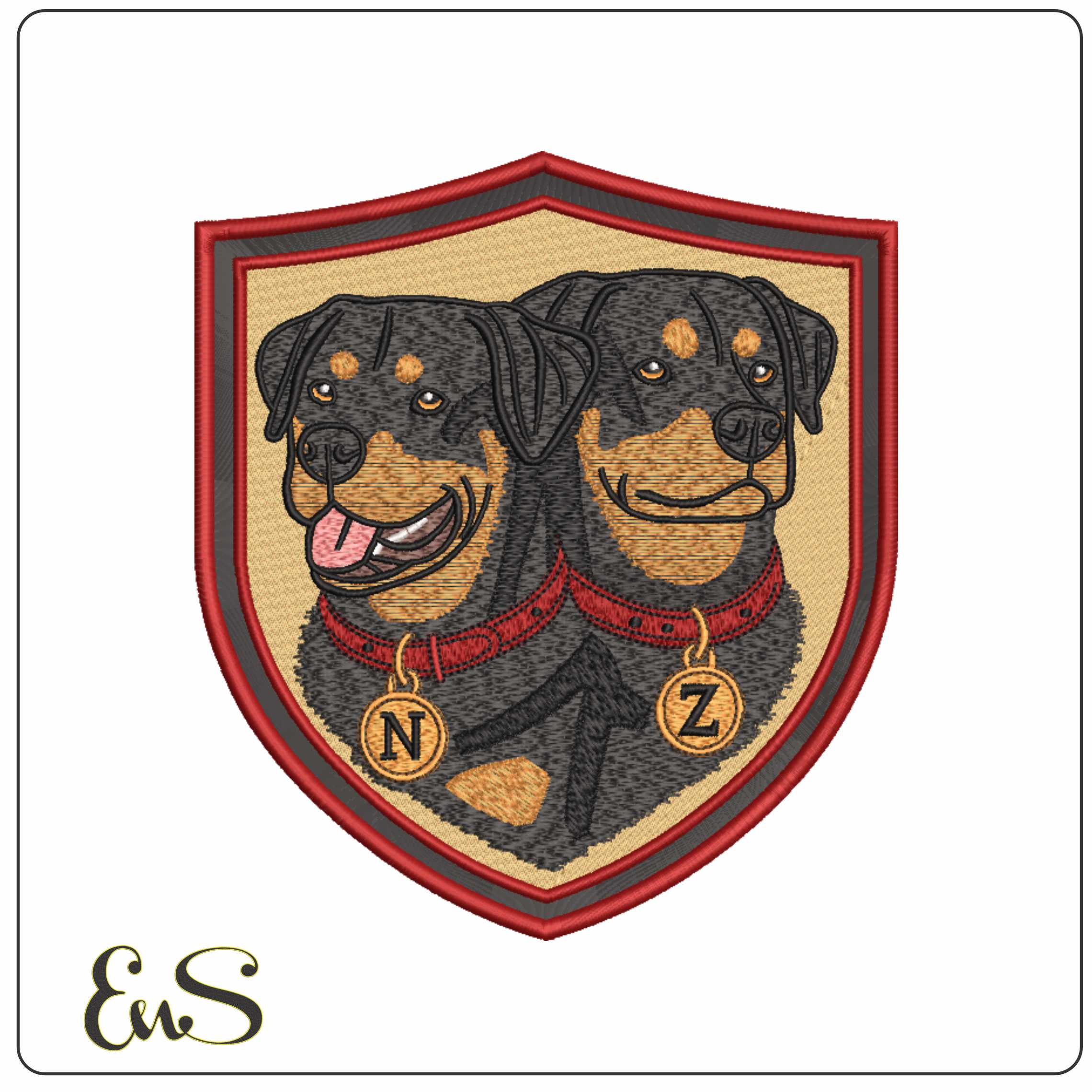NZ Rottwiellers dogs in frame - Elegant embroidery design file-instant download