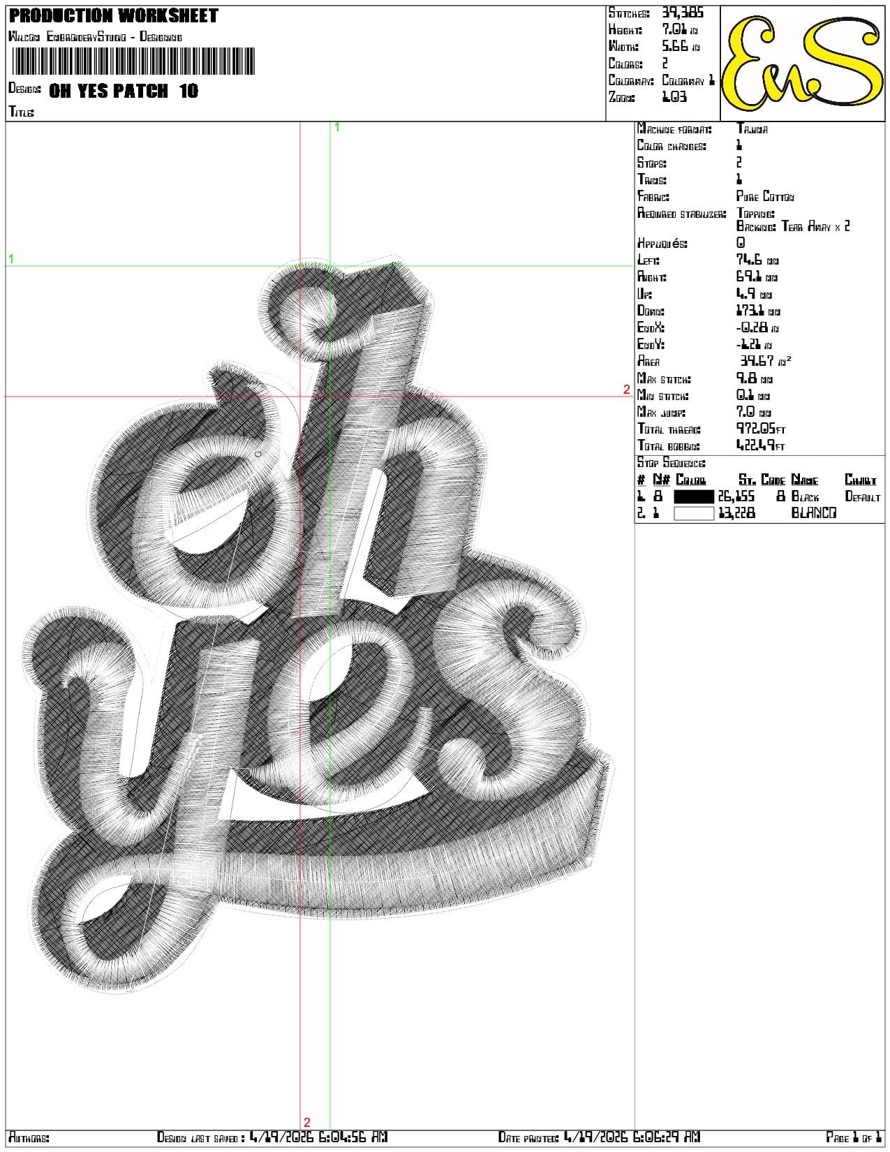 Oh Yes Patch - Elegant embroidery design file-instant download — view 3
