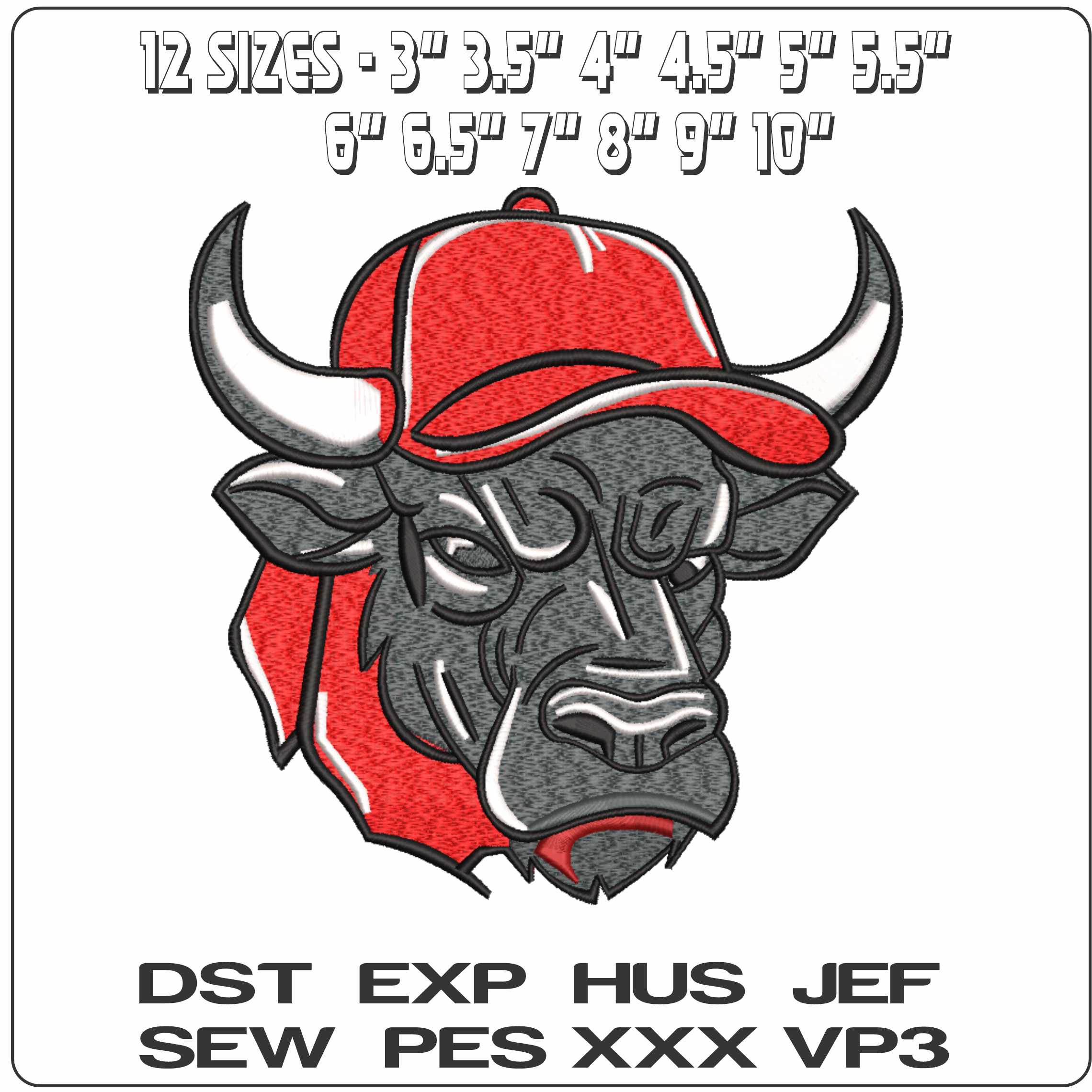 Old Chicago Bulls Face - Elegant embroidery design file-instant download — view 2