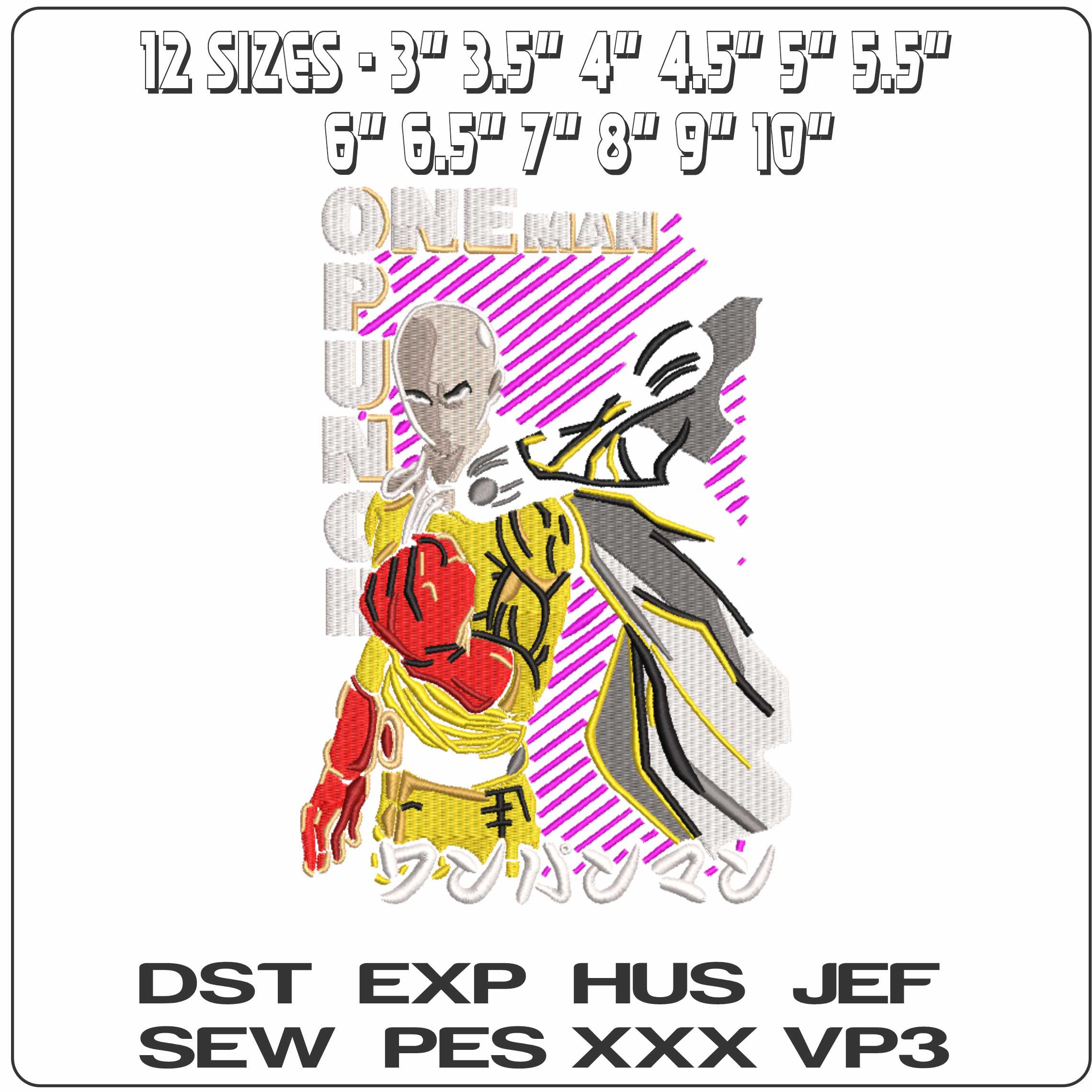 One Punch Man with Name Anime - Elegant embroidery design file-instant download — view 2