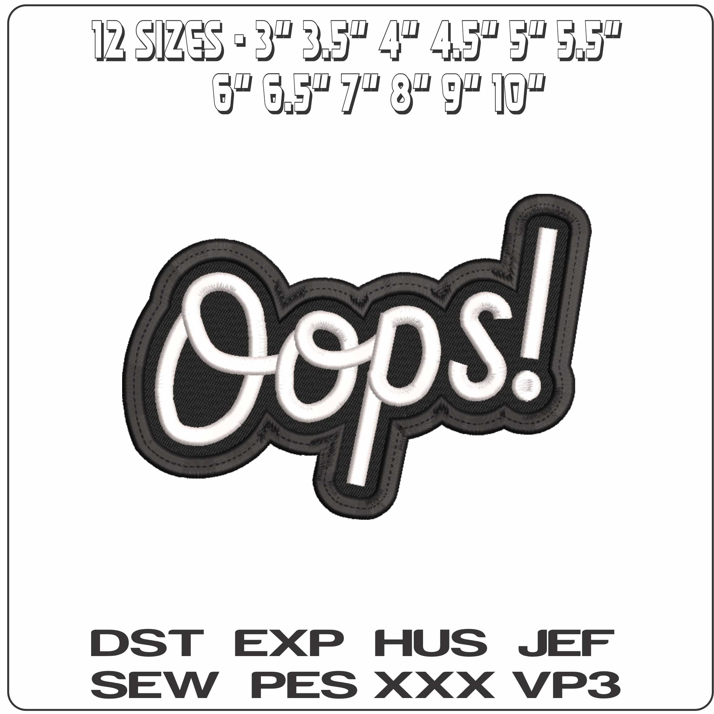Oops Patch - Elegant embroidery design file-instant download — view 2