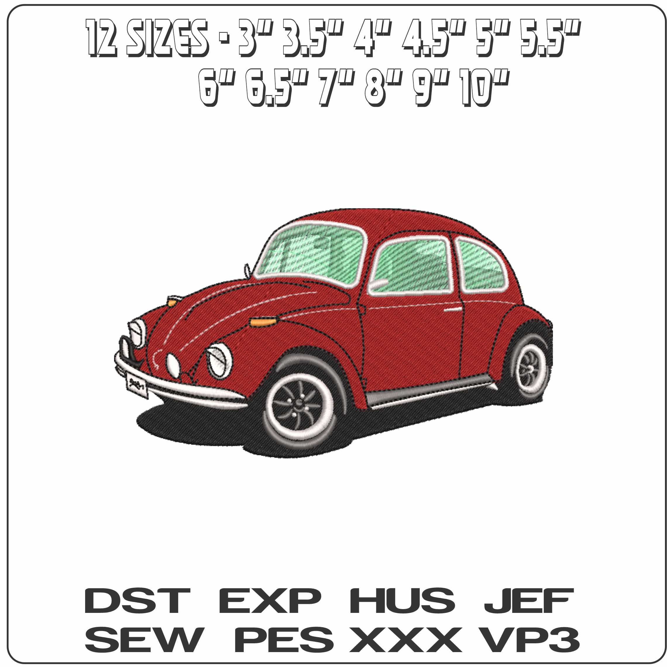 Original Beetle Car - Elegant embroidery design file-instant download — view 2