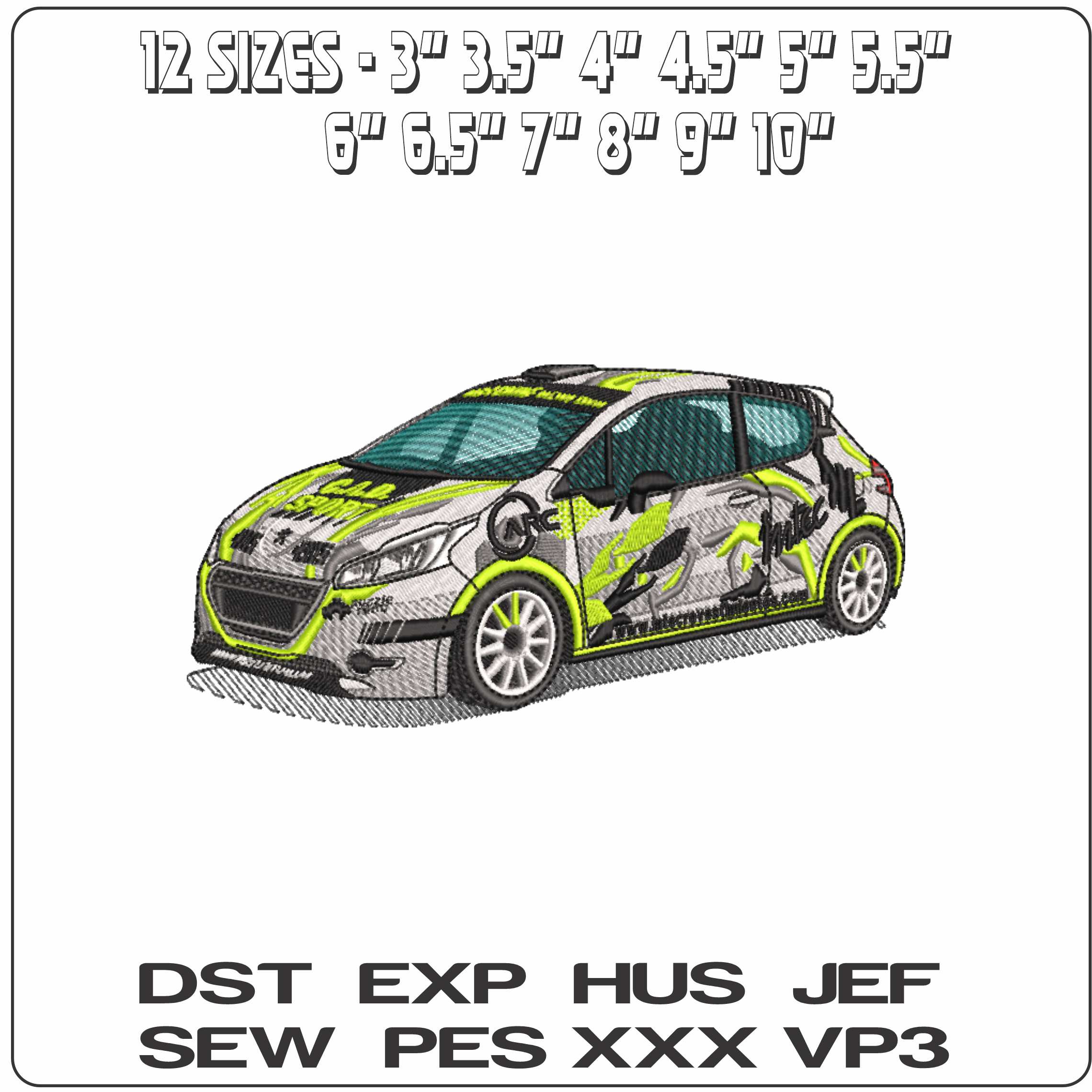 Peugeot 208 r2 2012 Rally - Elegant embroidery design file-instant download — view 2