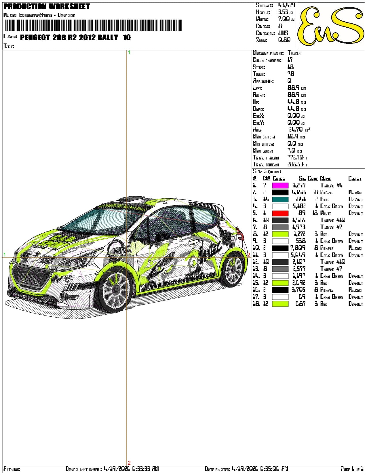 Peugeot 208 r2 2012 Rally - Elegant embroidery design file-instant download — view 3