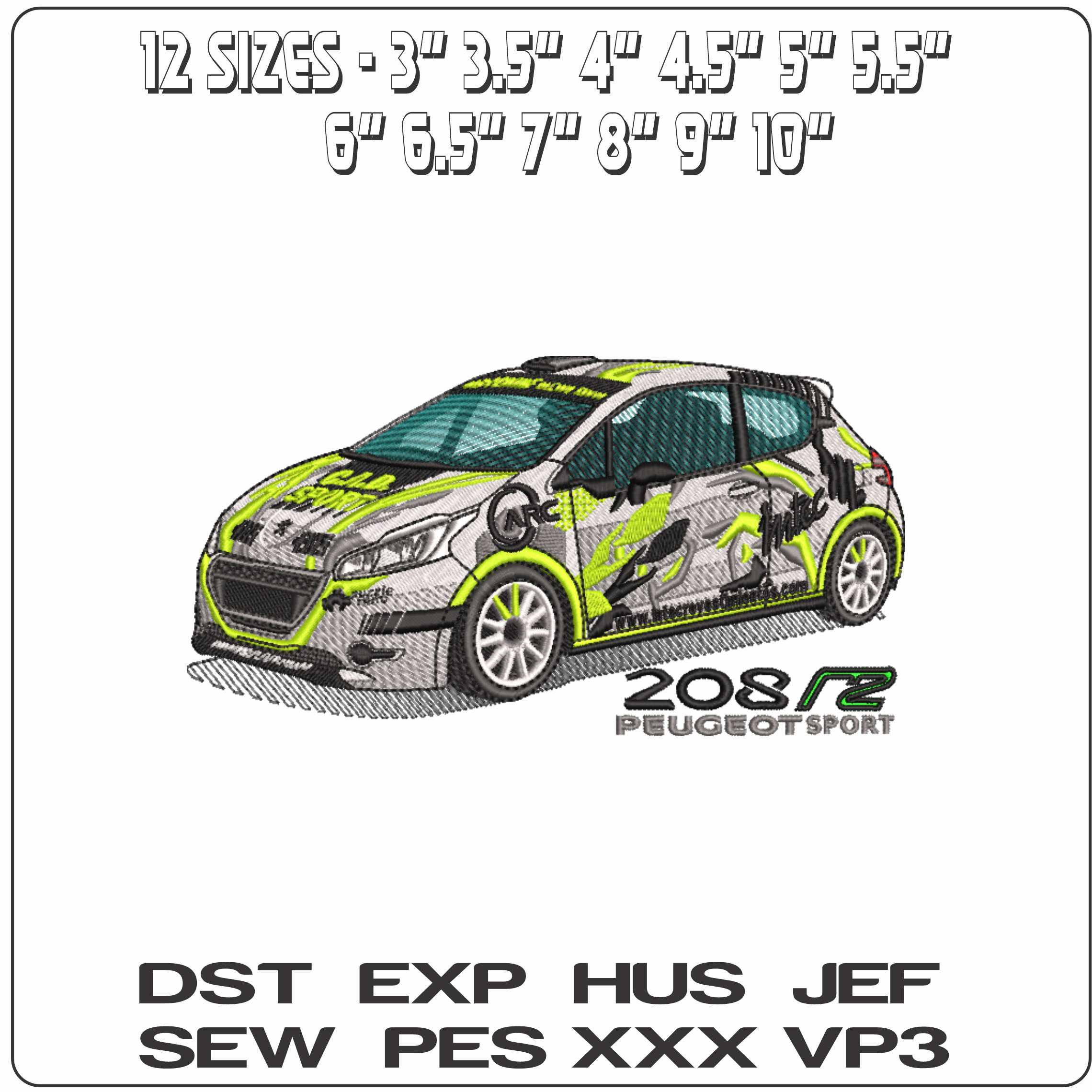 Peugeot 208 r2 2012 Rally with Logo - Elegant embroidery design file-instant download — view 2