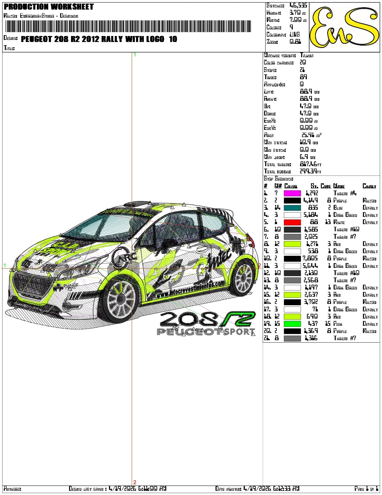 Peugeot 208 r2 2012 Rally with Logo - Elegant embroidery design file-instant download — view 3