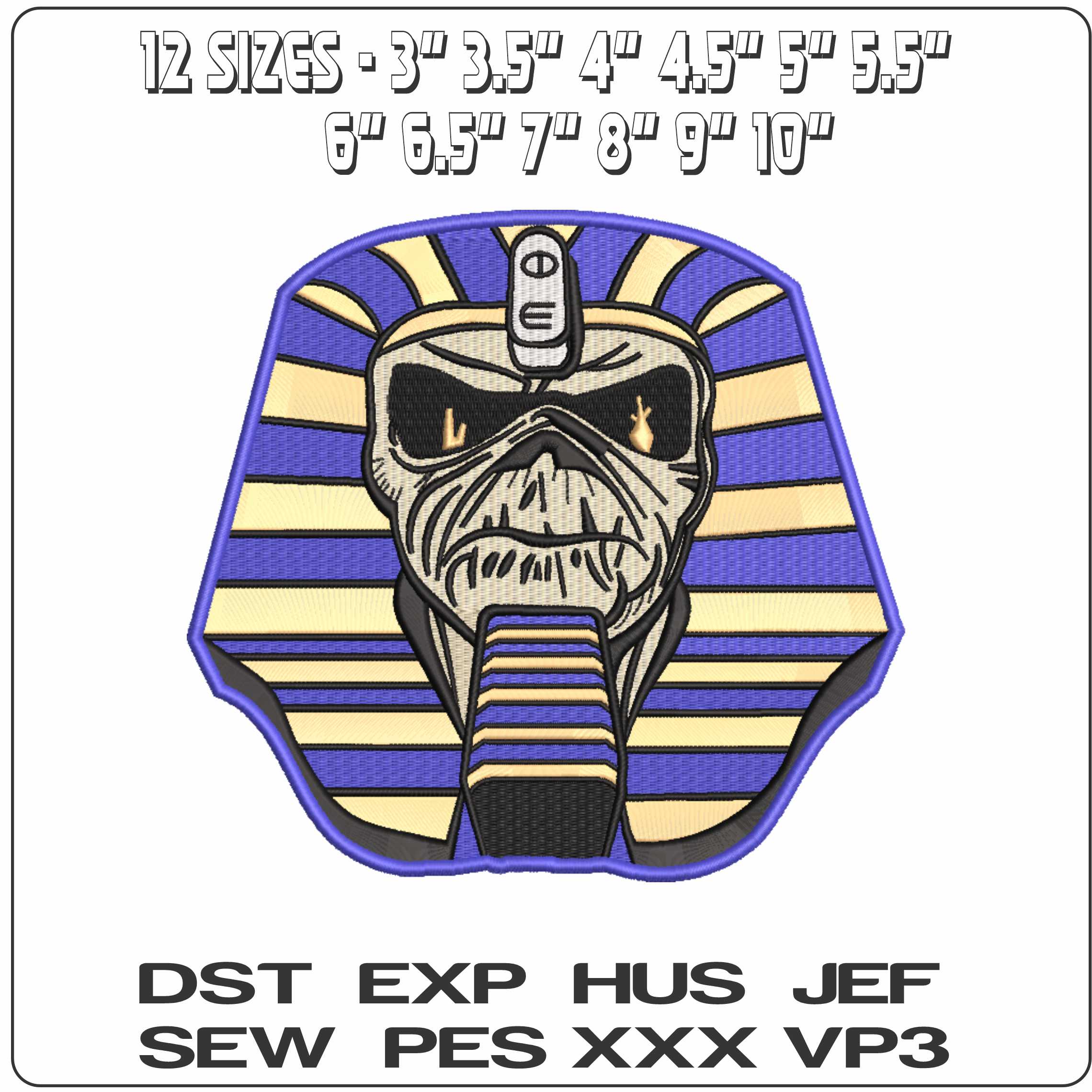 Pharaoh Eddie Iron Maiden Music - Elegant embroidery design file-instant download — view 2