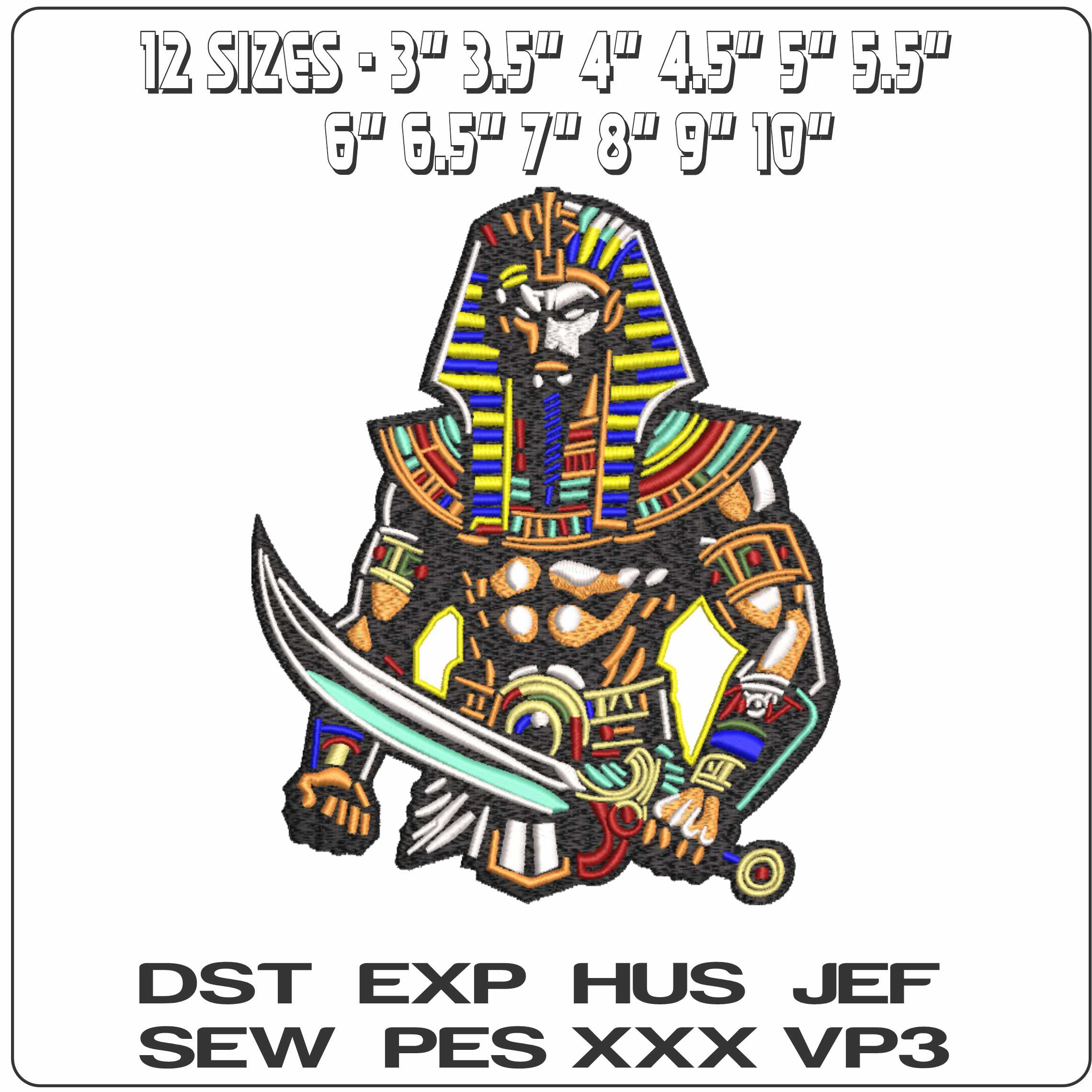 Pharoh With Sword - Elegant embroidery design file-instant download — view 2