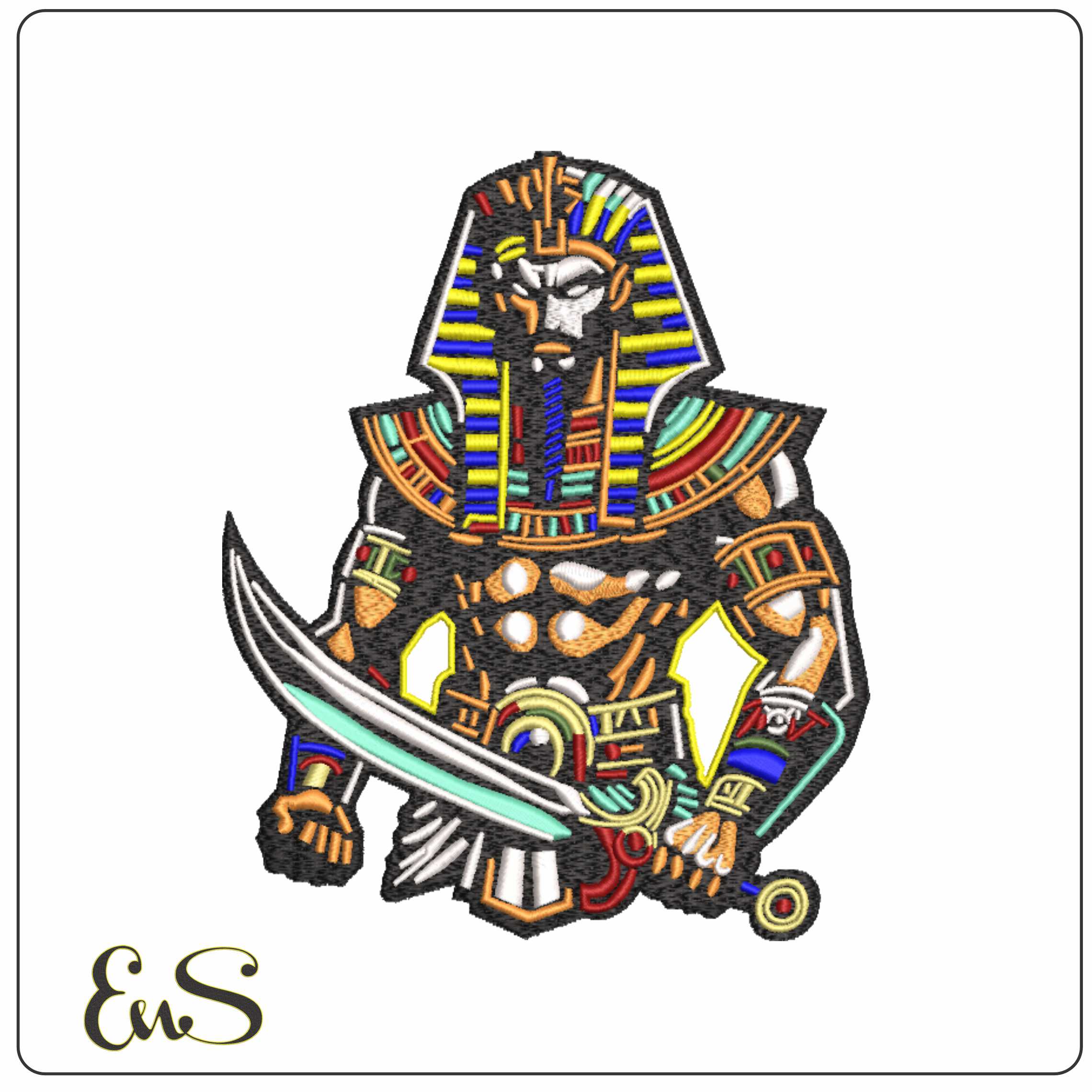 Pharoh With Sword - Elegant embroidery design file-instant download