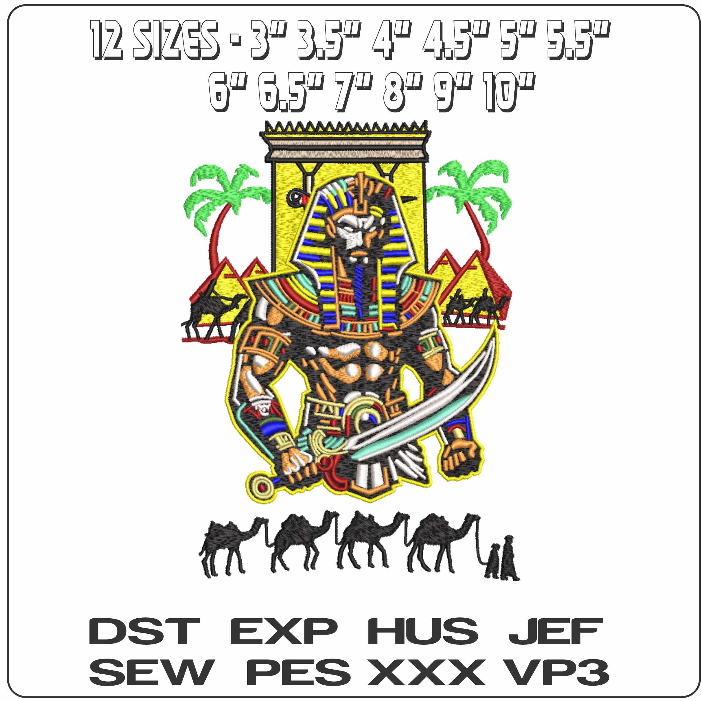 Pharoh With Sword guarding Pyramids - Elegant embroidery design file-instant download — view 2