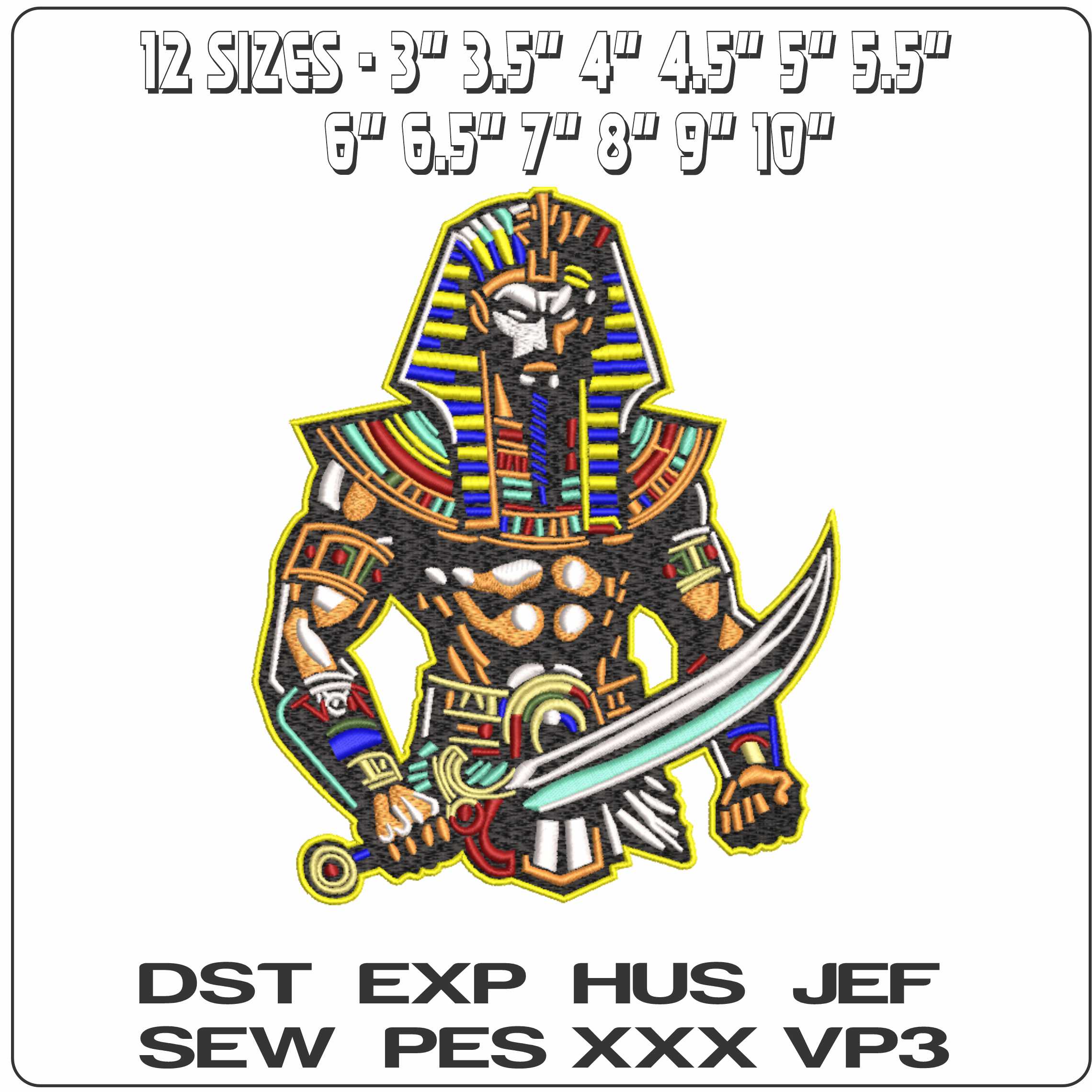 Pharoh With Sword Outlined - Elegant embroidery design file-instant download — view 2