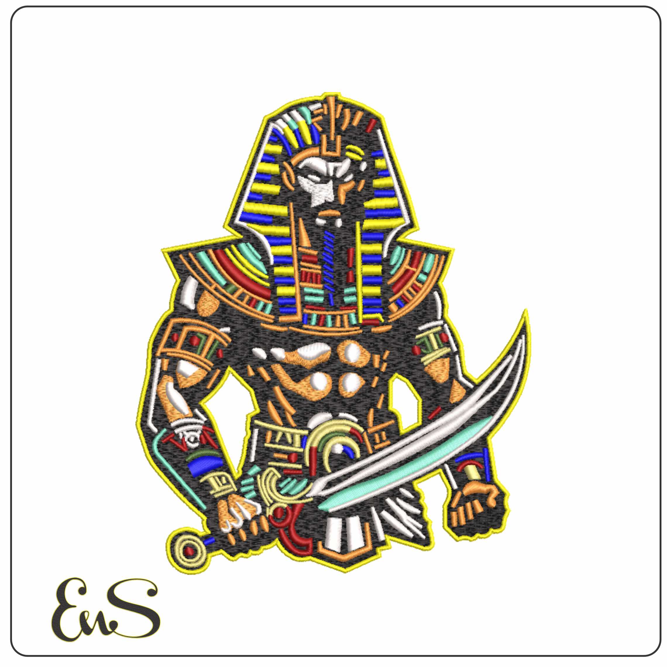 Pharoh With Sword Outlined - Elegant embroidery design file-instant download