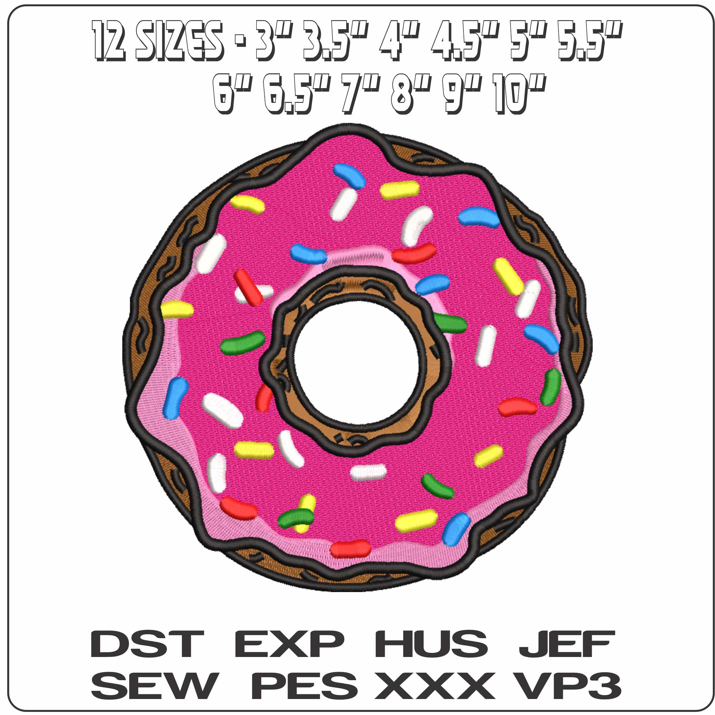 Pink Donut with Sprinkles - Elegant embroidery design file-instant download — view 2