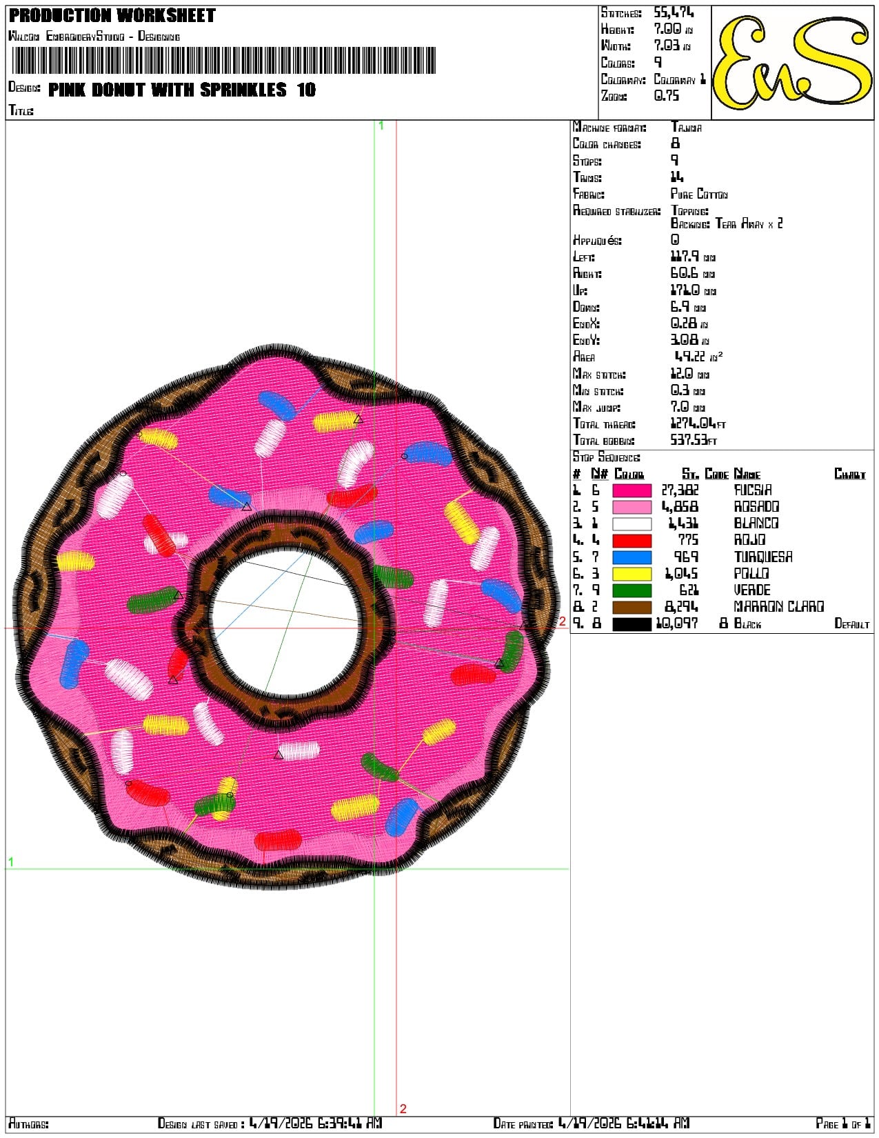 Pink Donut with Sprinkles - Elegant embroidery design file-instant download — view 3