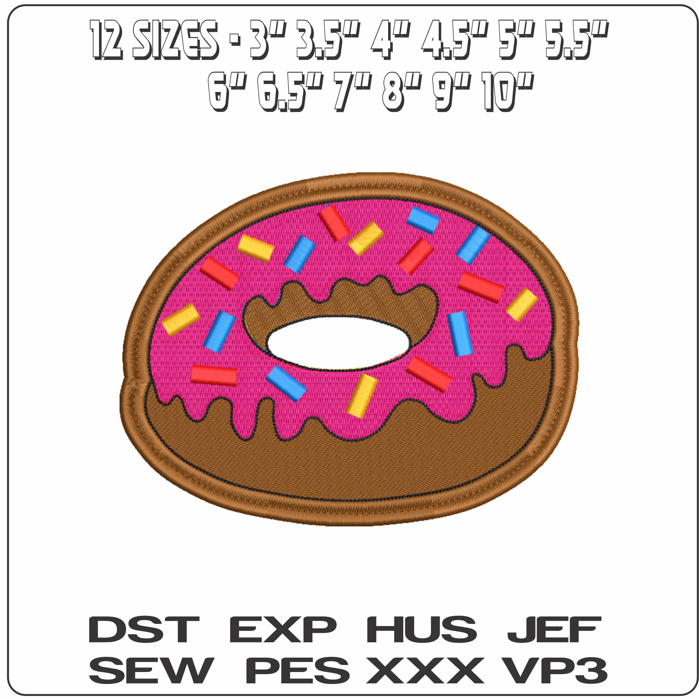 Pink Donut with Sprinkles Side - Elegant embroidery design file-instant download — view 2
