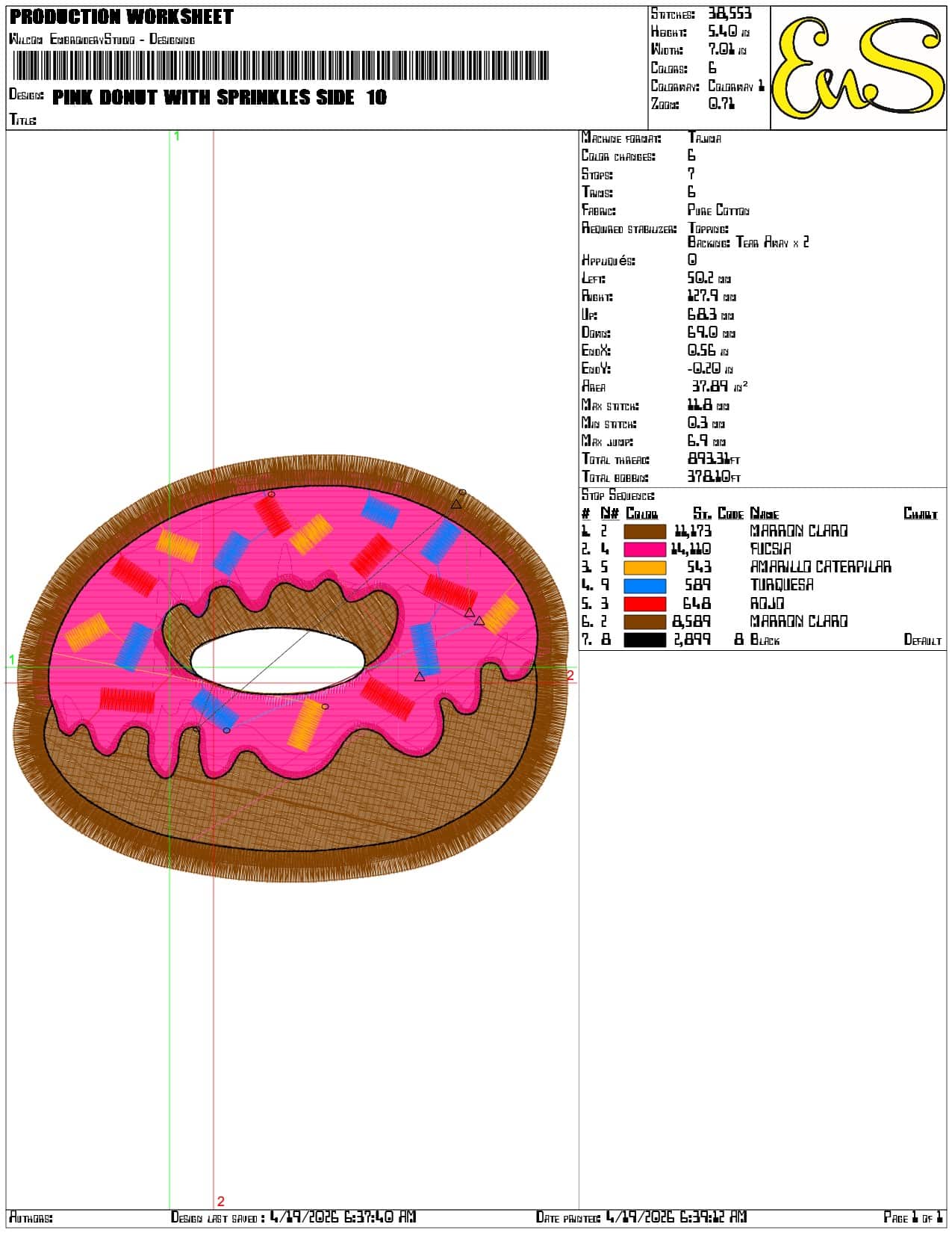 Pink Donut with Sprinkles Side - Elegant embroidery design file-instant download — view 3