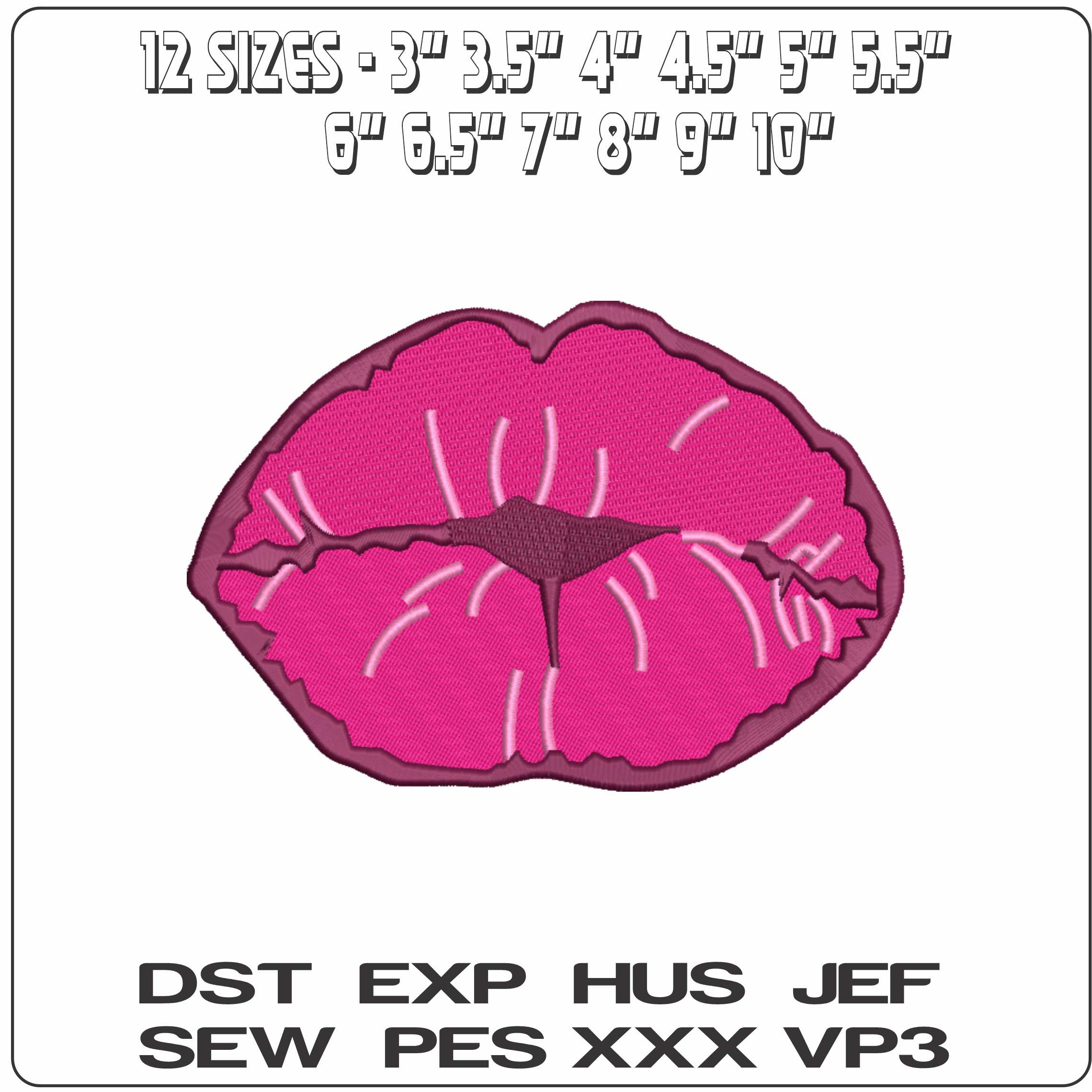 Pink Lips - Elegant embroidery design file-instant download — view 2