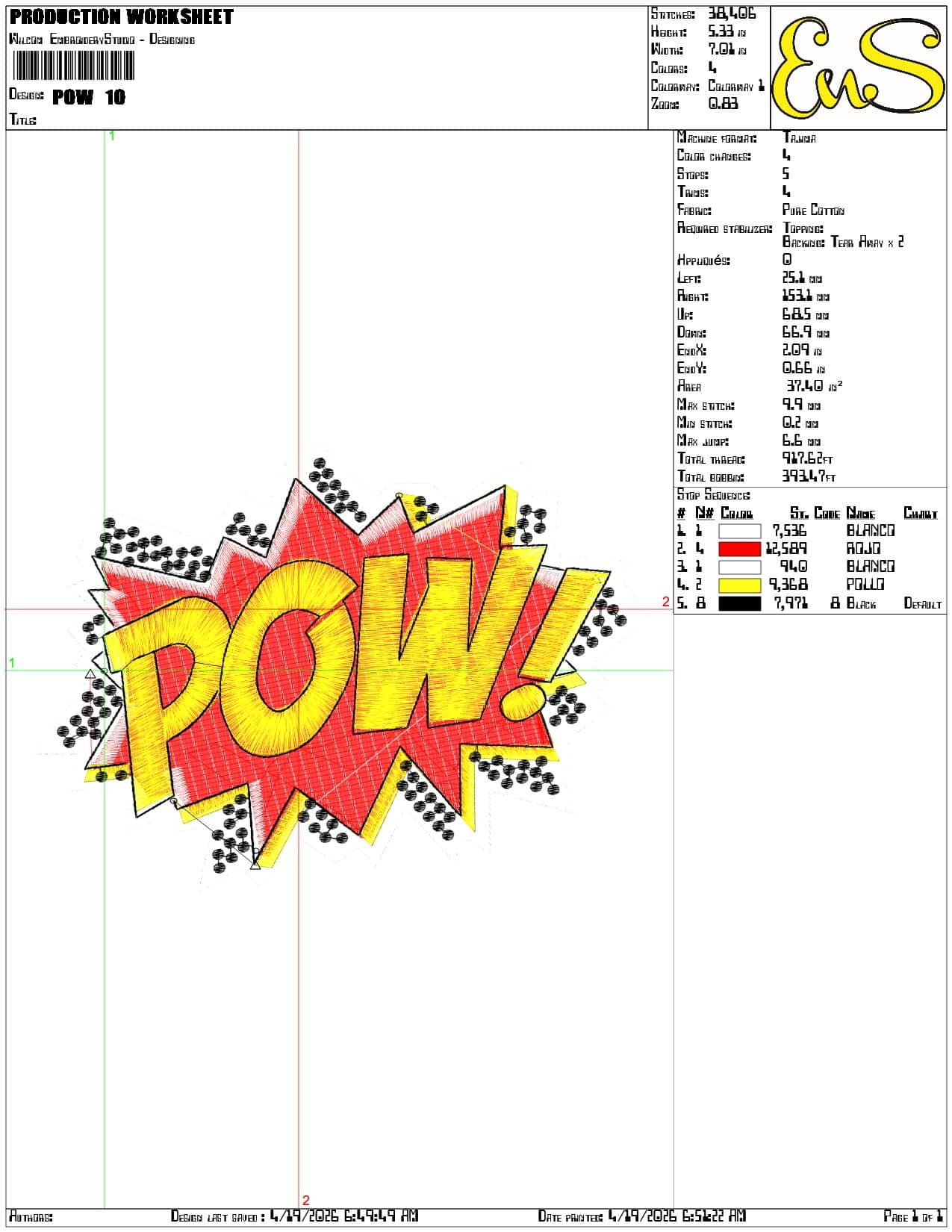 Pow - Elegant embroidery design file-instant download — view 3