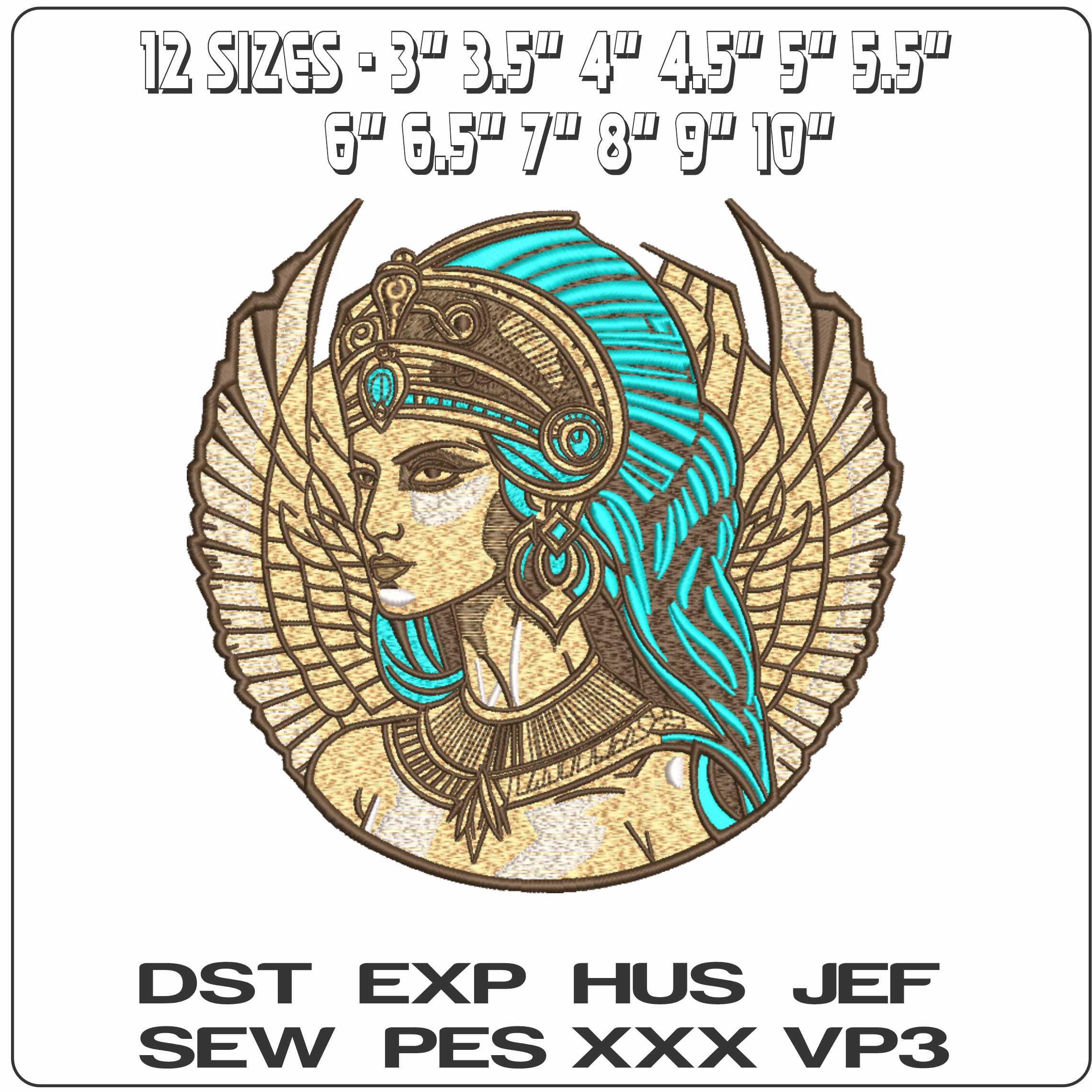 Queen Cleoptra Face with Crown - Elegant embroidery design file-instant download — view 2