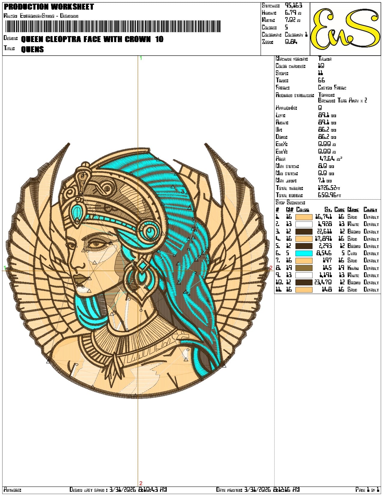 Queen Cleoptra Face with Crown - Elegant embroidery design file-instant download — view 3