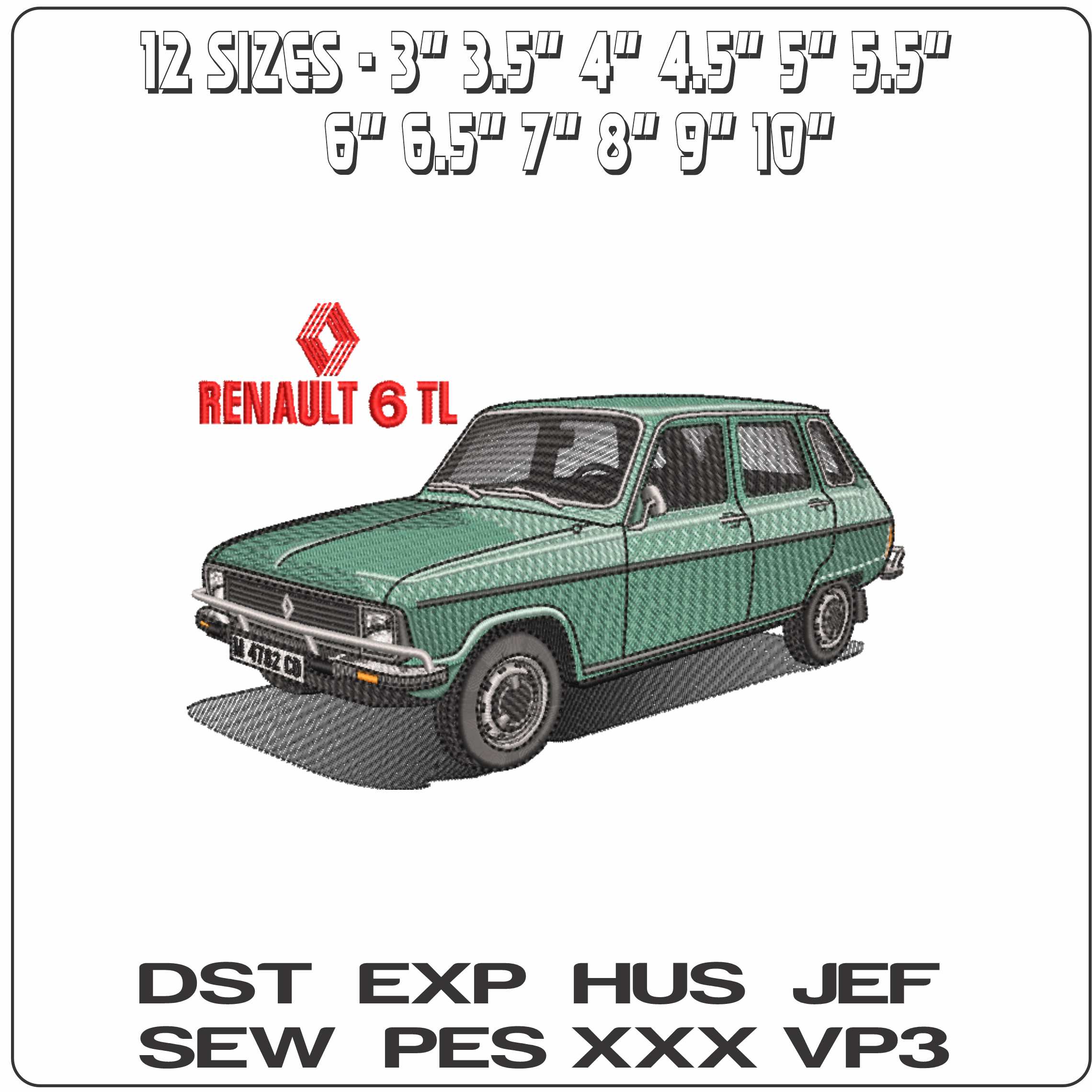 Renault 6 TL with Logo - Elegant embroidery design file-instant download — view 2