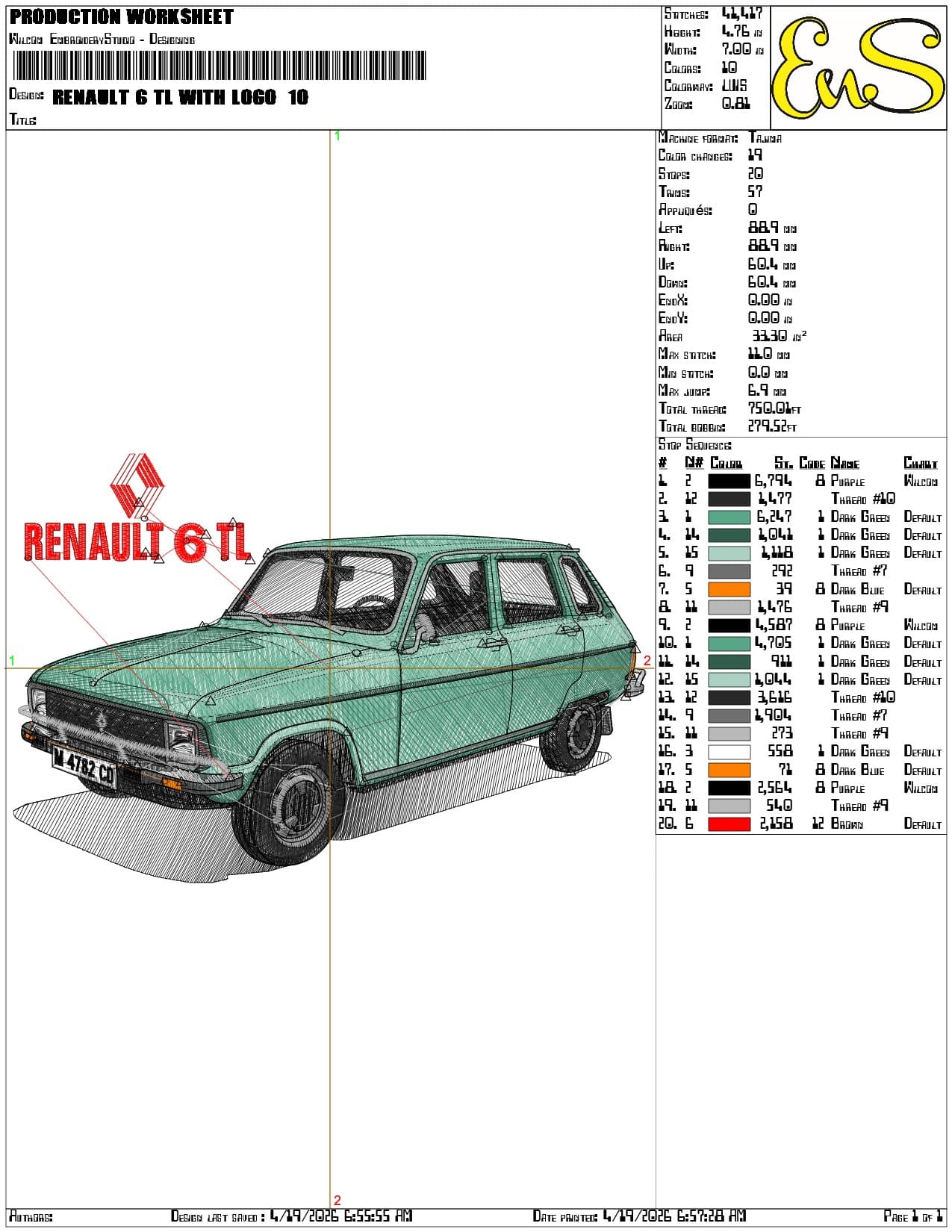 Renault 6 TL with Logo - Elegant embroidery design file-instant download — view 3