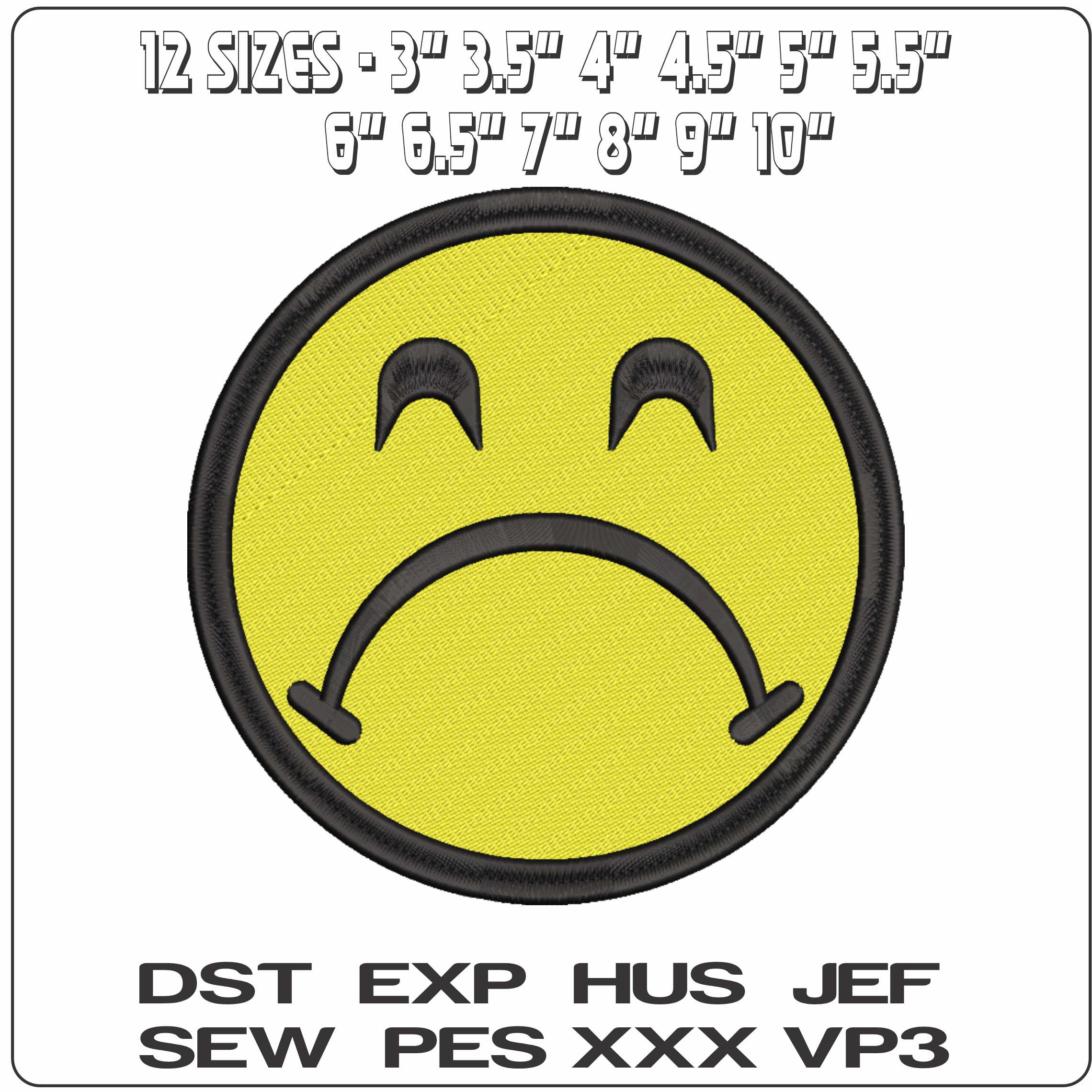 Sad Emoji - Elegant embroidery design file-instant download — view 2
