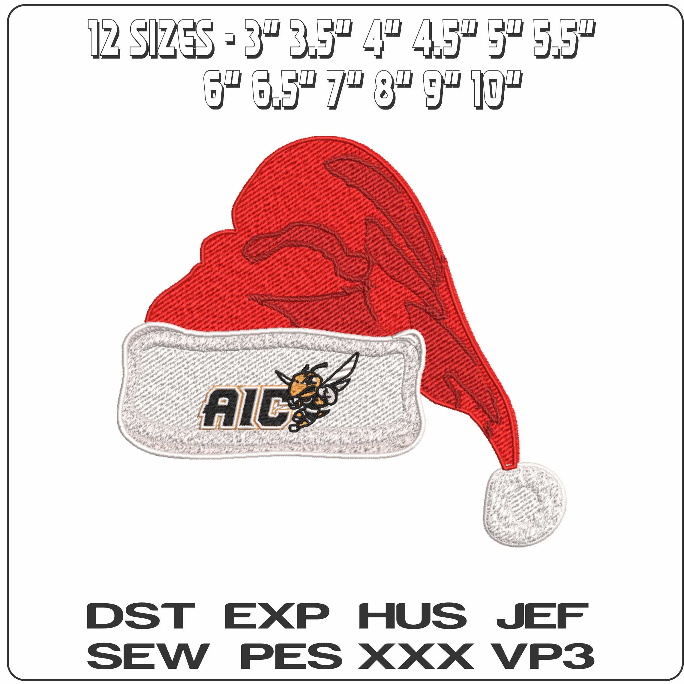 Santa Hat AIC Yellow Jackets Rex 2025 on American International - Elegant embroidery design file-instant download — view 2