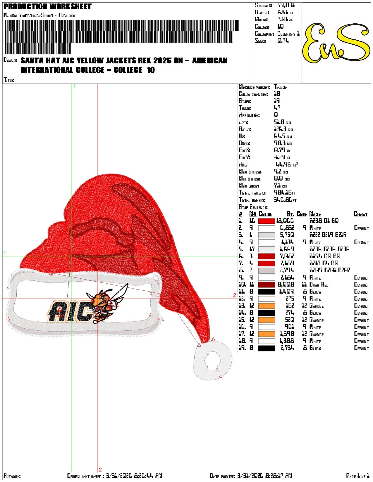 Santa Hat AIC Yellow Jackets Rex 2025 on American International - Elegant embroidery design file-instant download — view 3