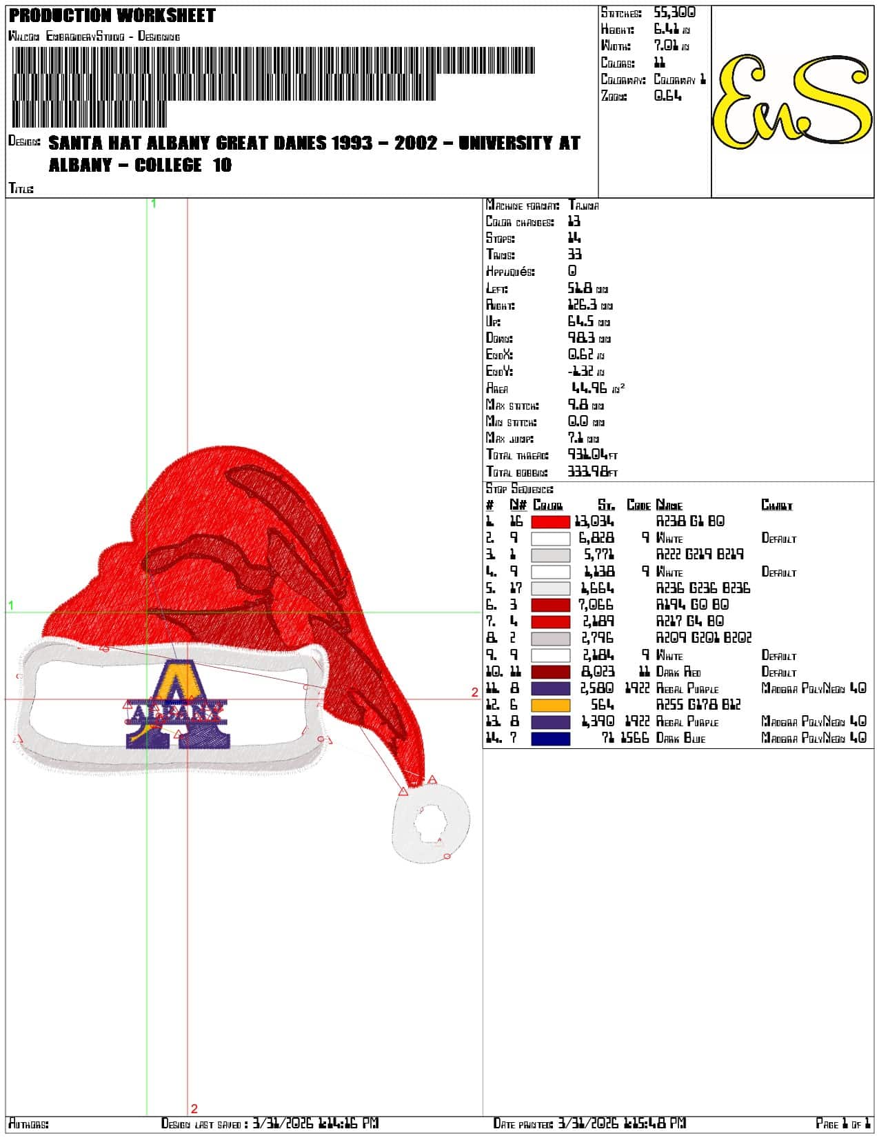 Santa Hat Albany Great Danes 1993 2002  - Elegant embroidery design file-instant download — view 3