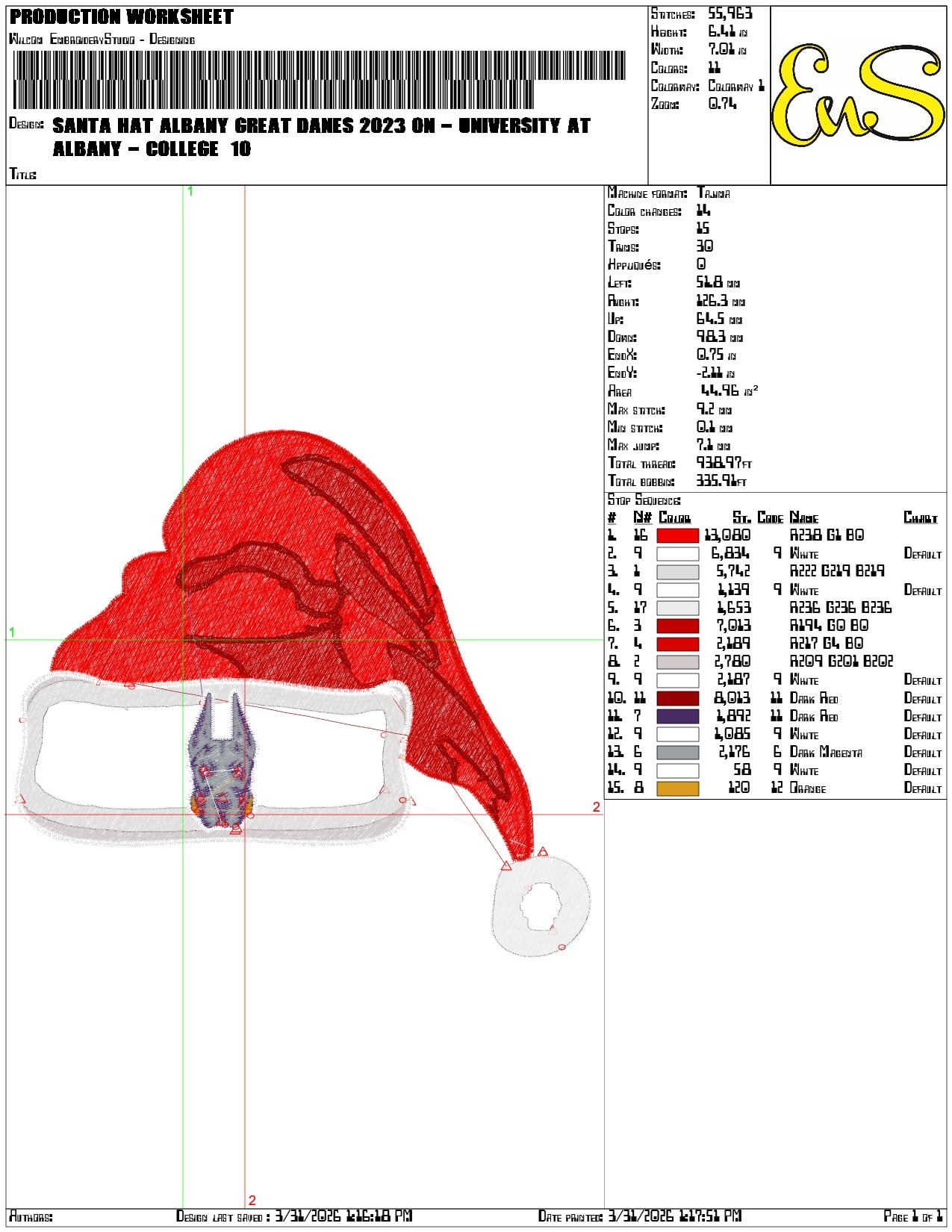 Santa Hat Albany Great Danes 2023 on University  - Elegant embroidery design file-instant download — view 3