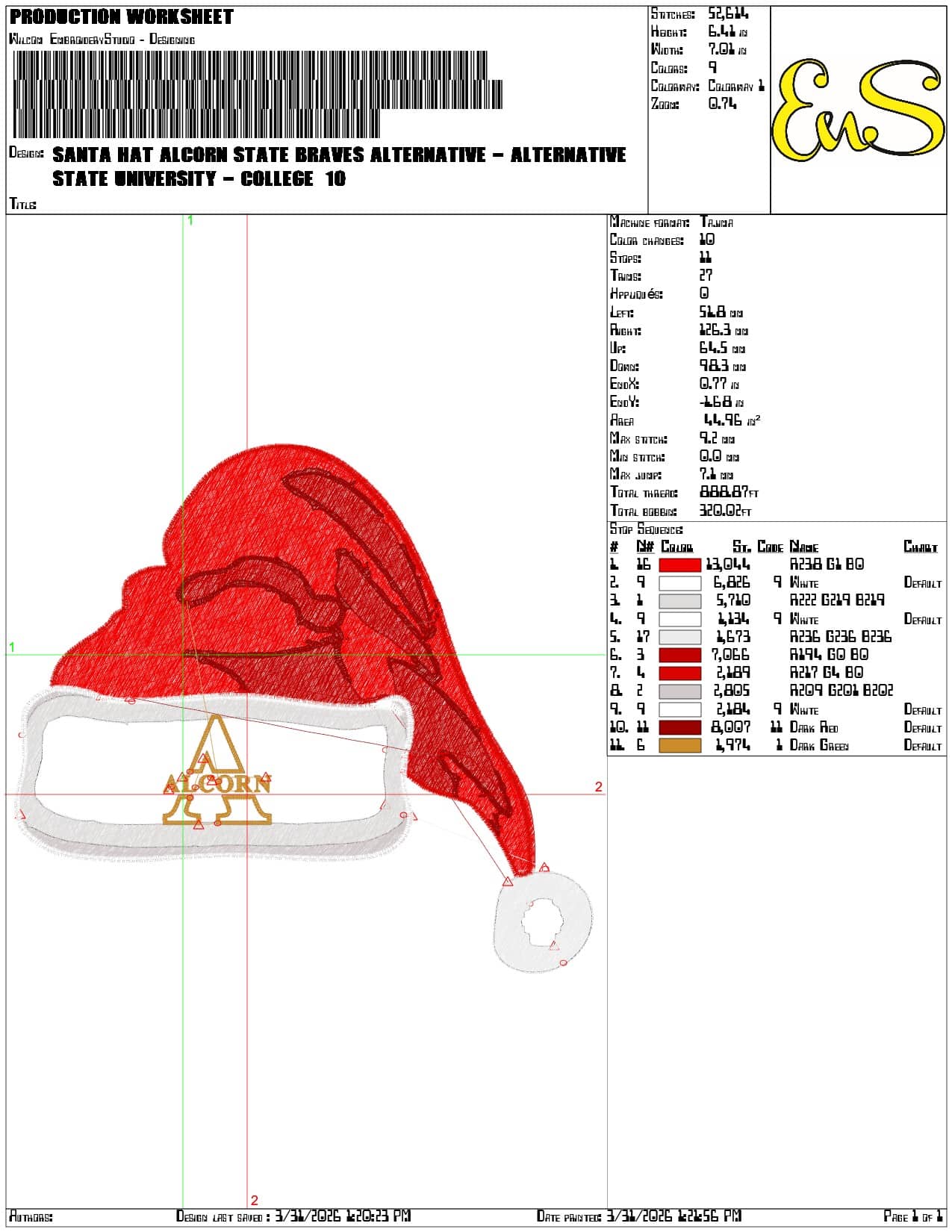 Santa Hat Alcorn State Braves Alternative  - Elegant embroidery design file-instant download — view 3