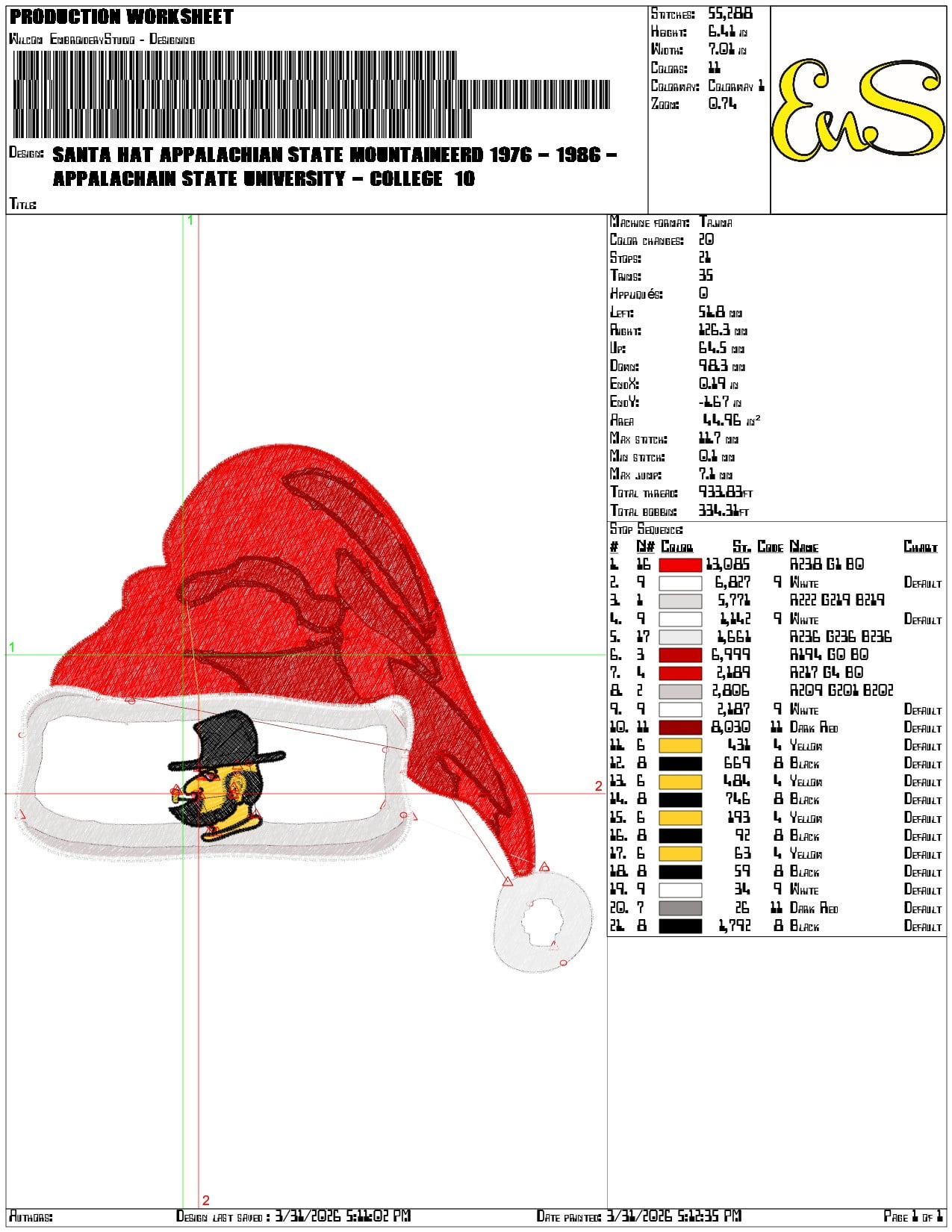 Santa Hat Appalachian State Mountaineerd 1976 1986  - Elegant embroidery design file-instant download — view 3
