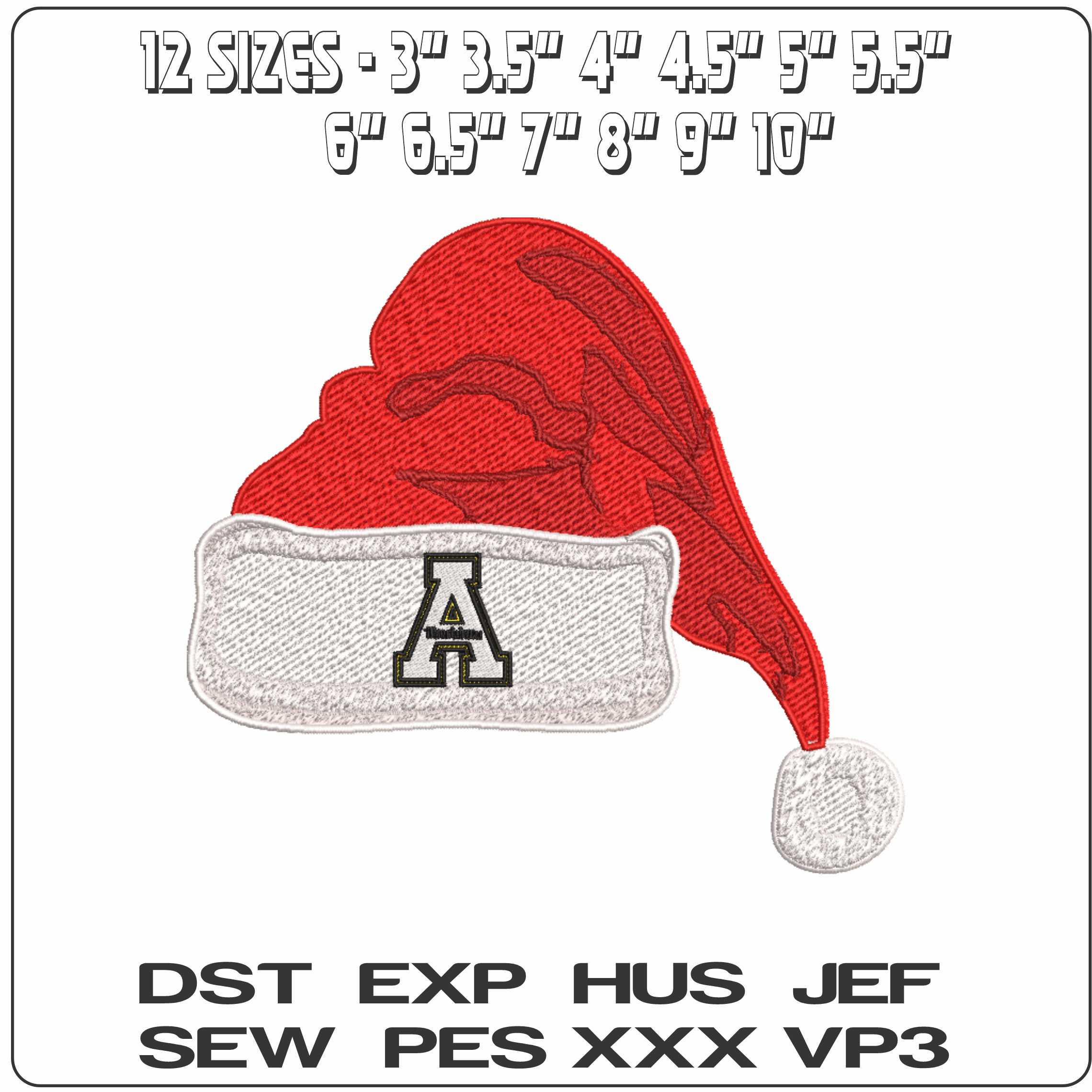 Santa Hat Appalachian State Mountaineerd 2013  - Elegant embroidery design file-instant download — view 2